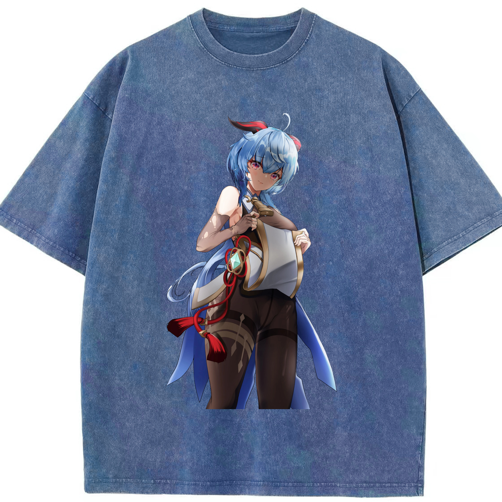 げんし神 甘雨 かんう genshin Ganyu 綿100% ヴィンテージ風 半袖Tシャツ（フロントプリント）