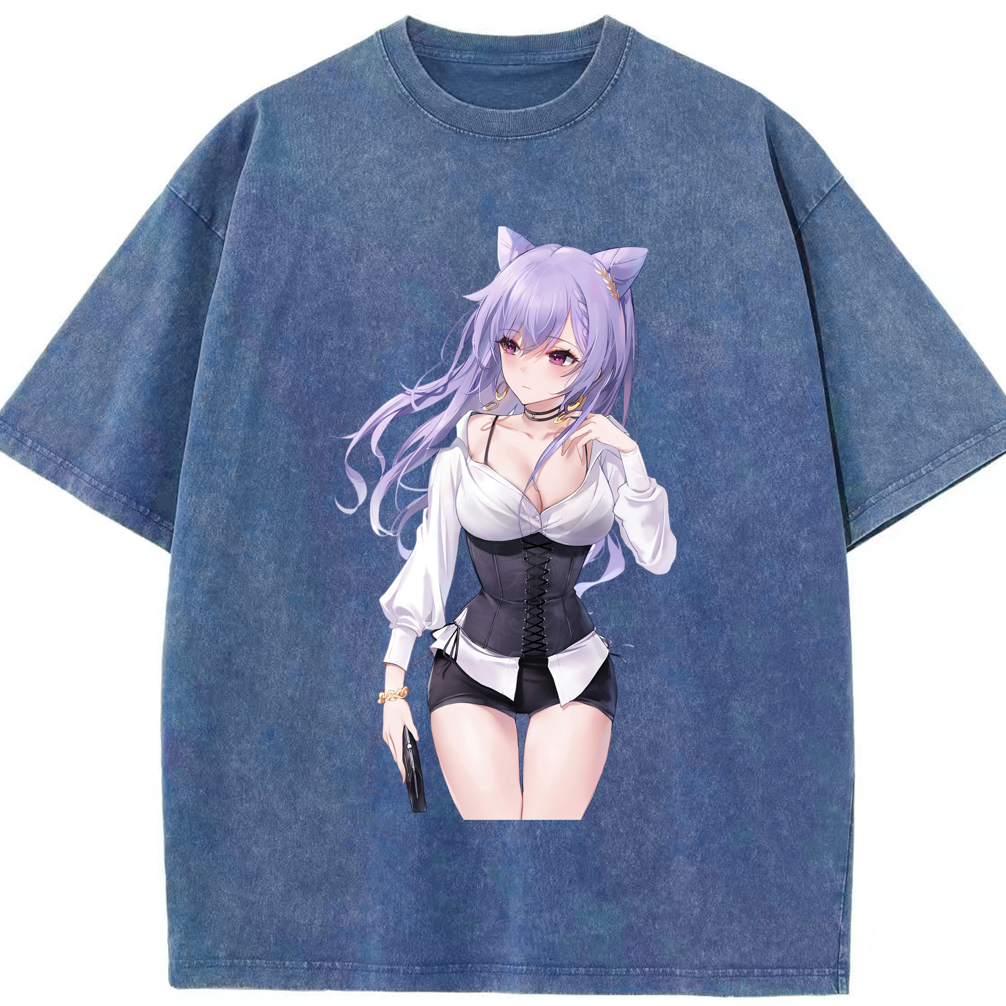げんし神 刻晴 こくせい genshin Kokusei 綿100% ヴィンテージ風 半袖Tシャツ（フロントプリント）