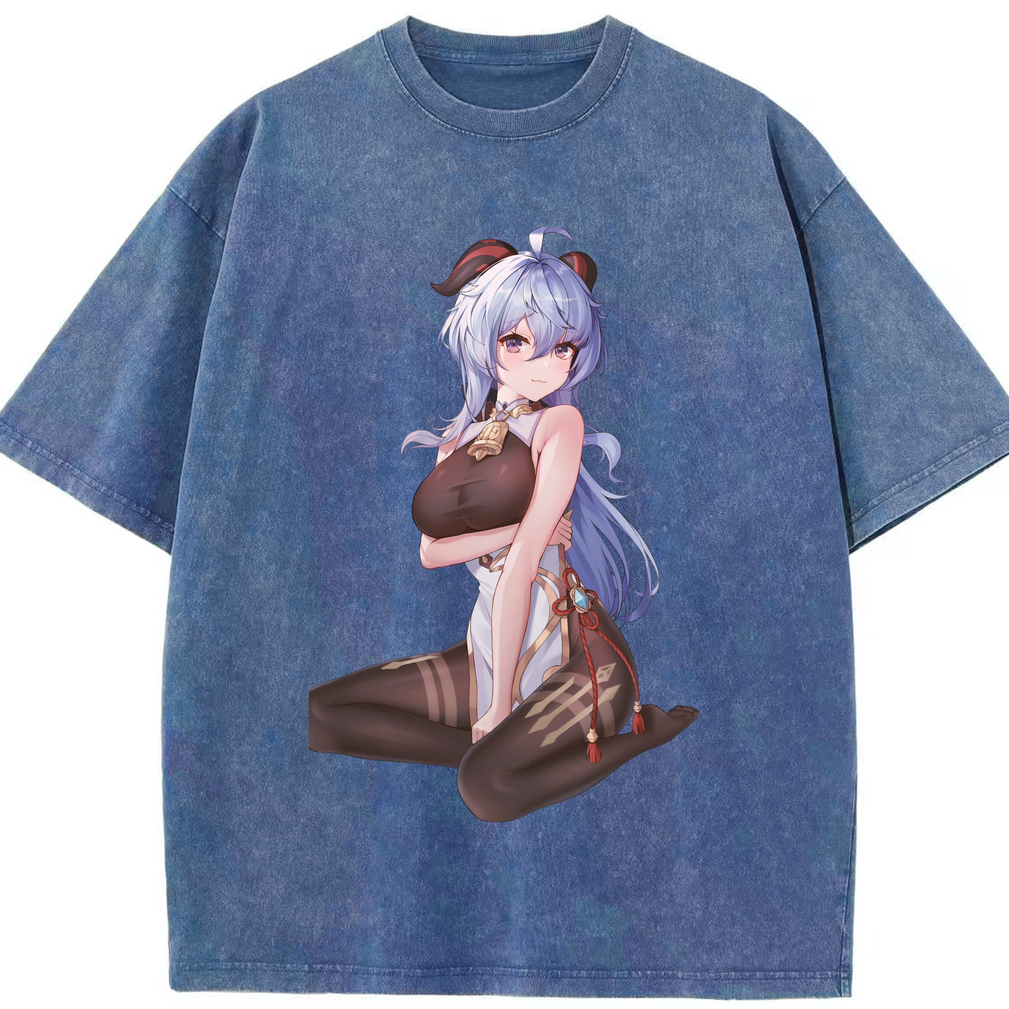 げんし神 甘雨 かんう genshin Ganyu 綿100% ヴィンテージ風 半袖Tシャツ（フロントプリント）