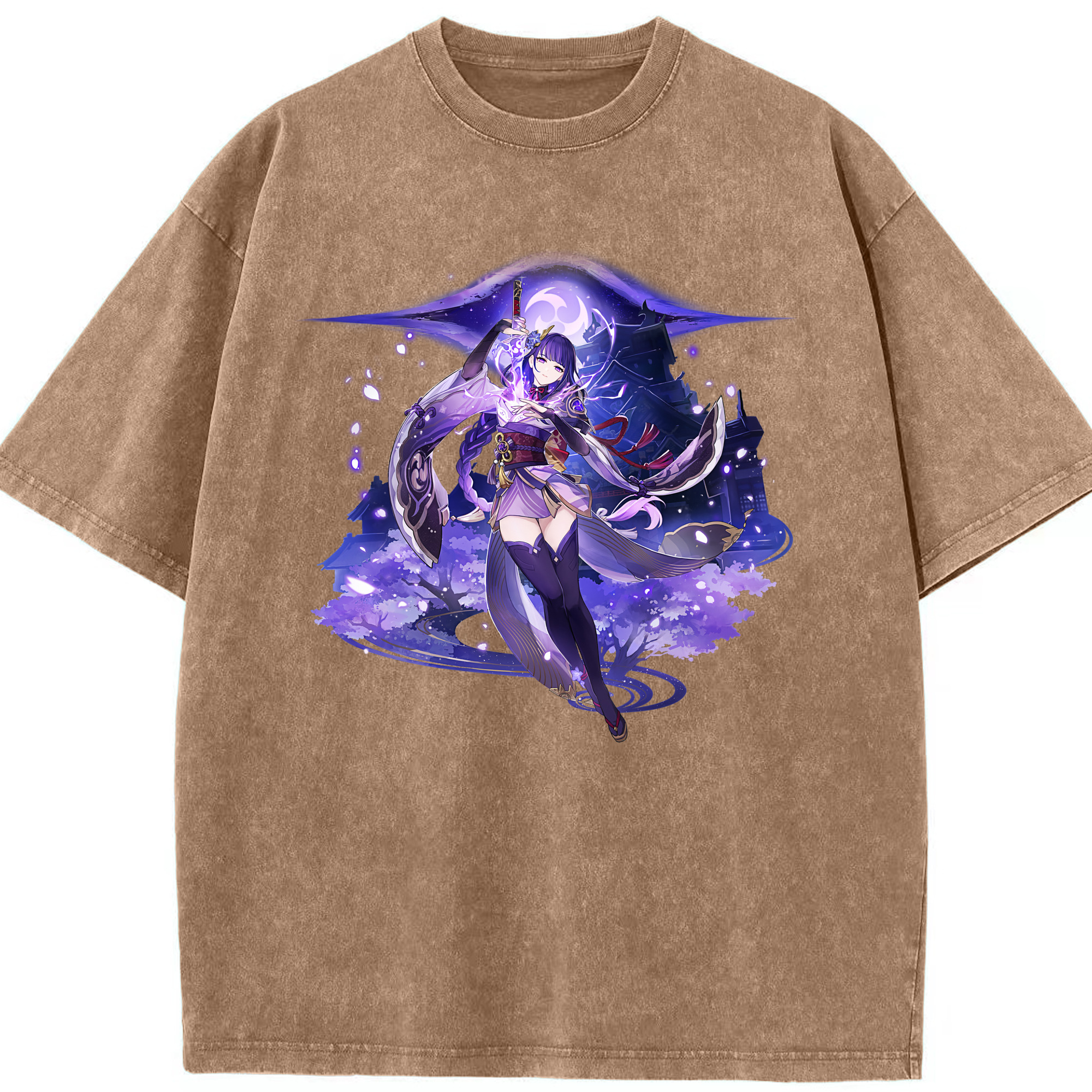 げんし神 雷電将軍 らいでんしょうぐん genshin Raiden Shogun 綿100% ヴィンテージ風 半袖Tシャツ（フロントプリント）