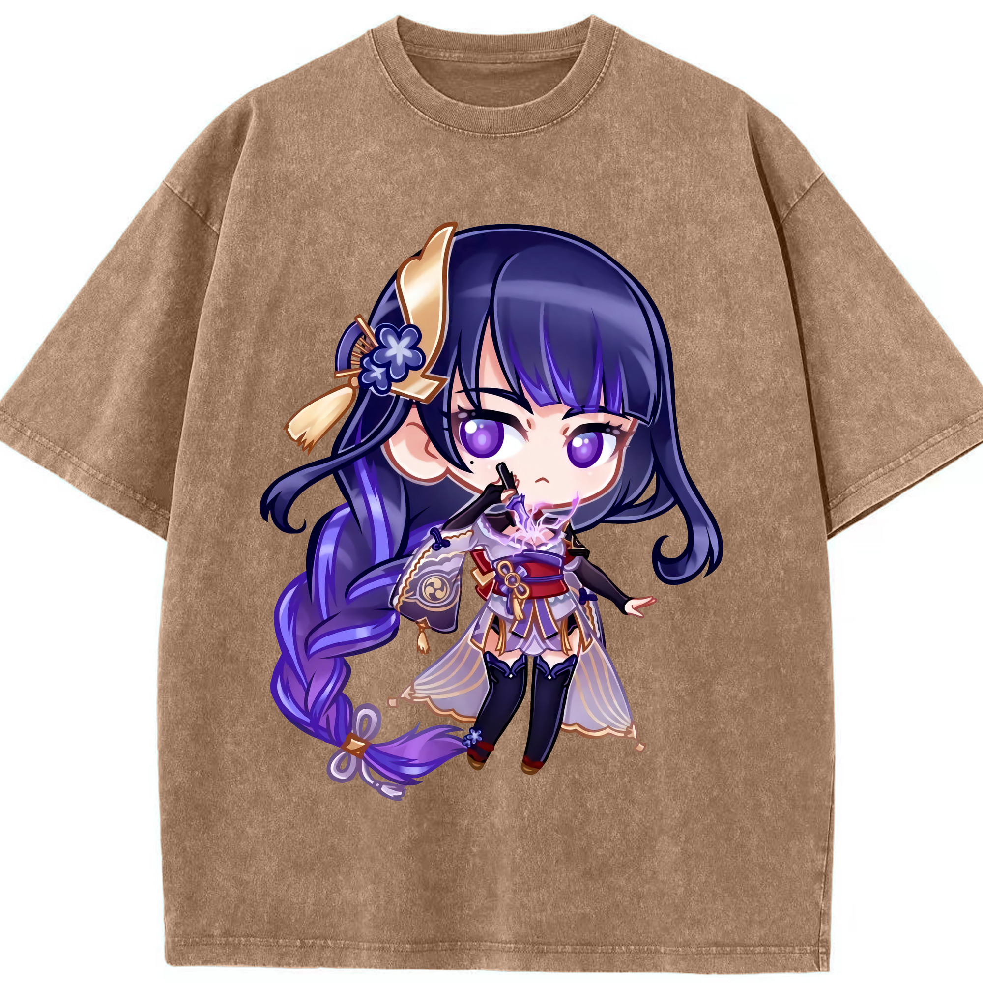 げんし神 雷電将軍 らいでんしょうぐん genshin Raiden Shogun 綿100% ヴィンテージ風 半袖Tシャツ（フロントプリント）