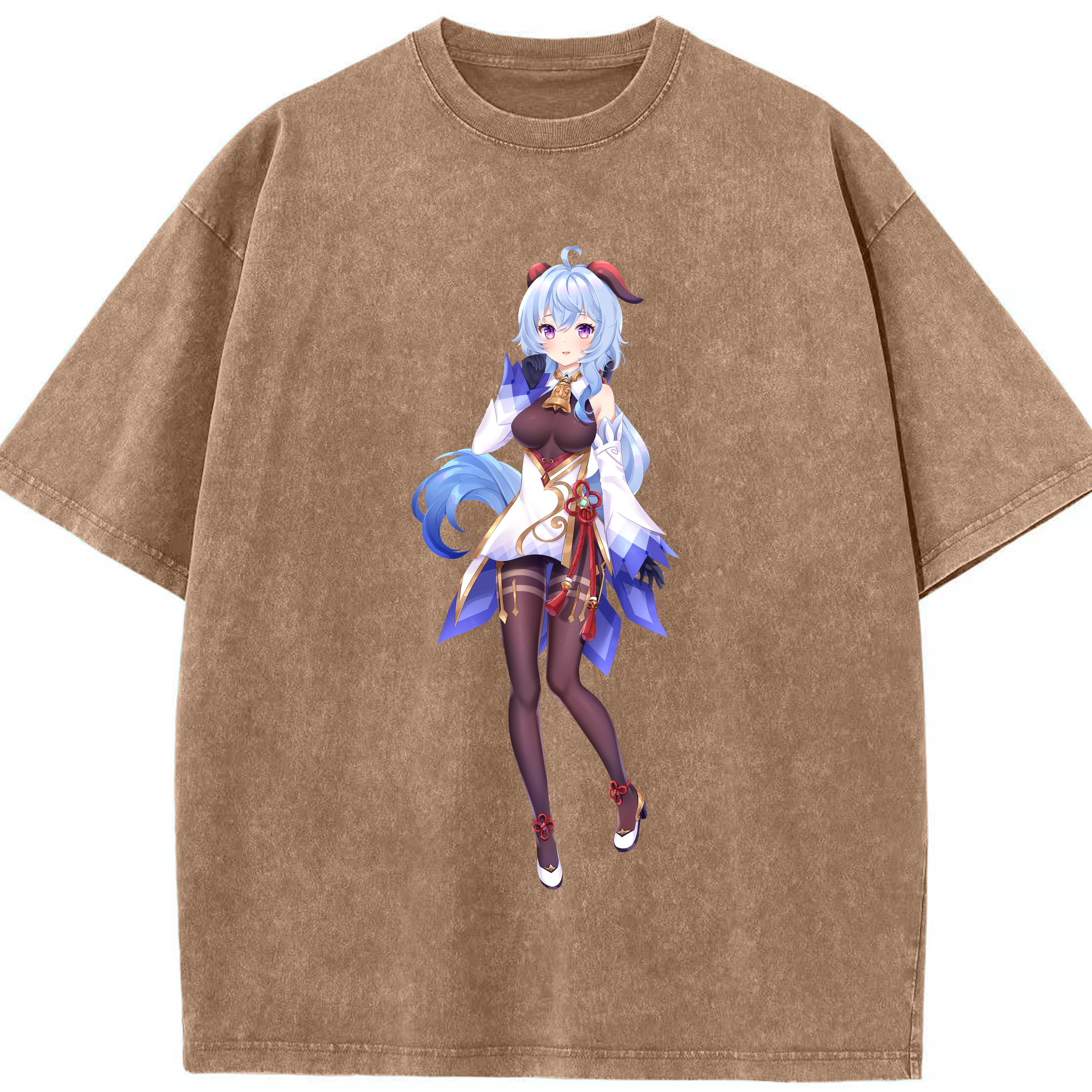 げんし神 甘雨 かんう genshin Ganyu 綿100% ヴィンテージ風 半袖Tシャツ（フロントプリント）