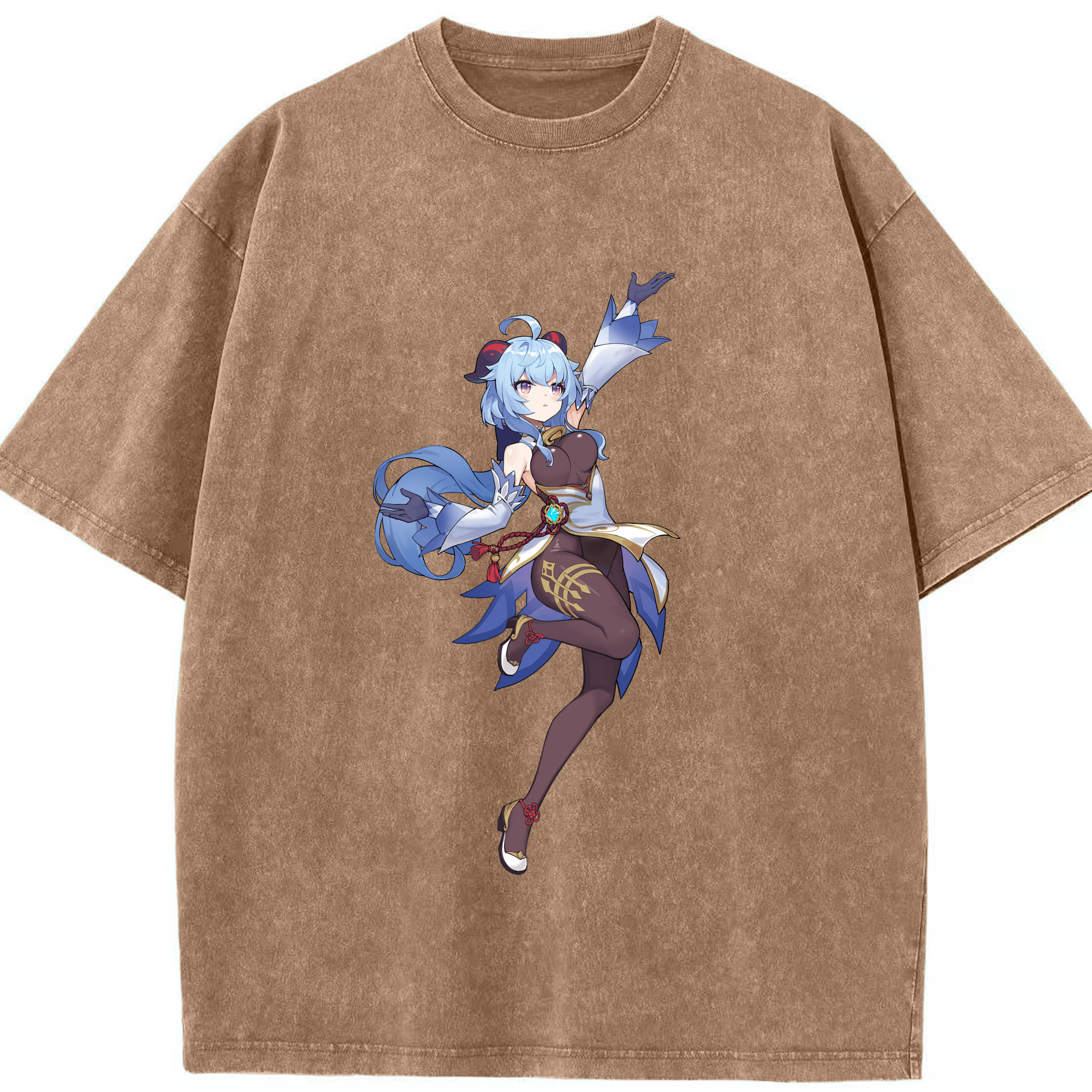 げんし神 甘雨 かんう genshin Ganyu 綿100% ヴィンテージ風 半袖Tシャツ（フロントプリント）