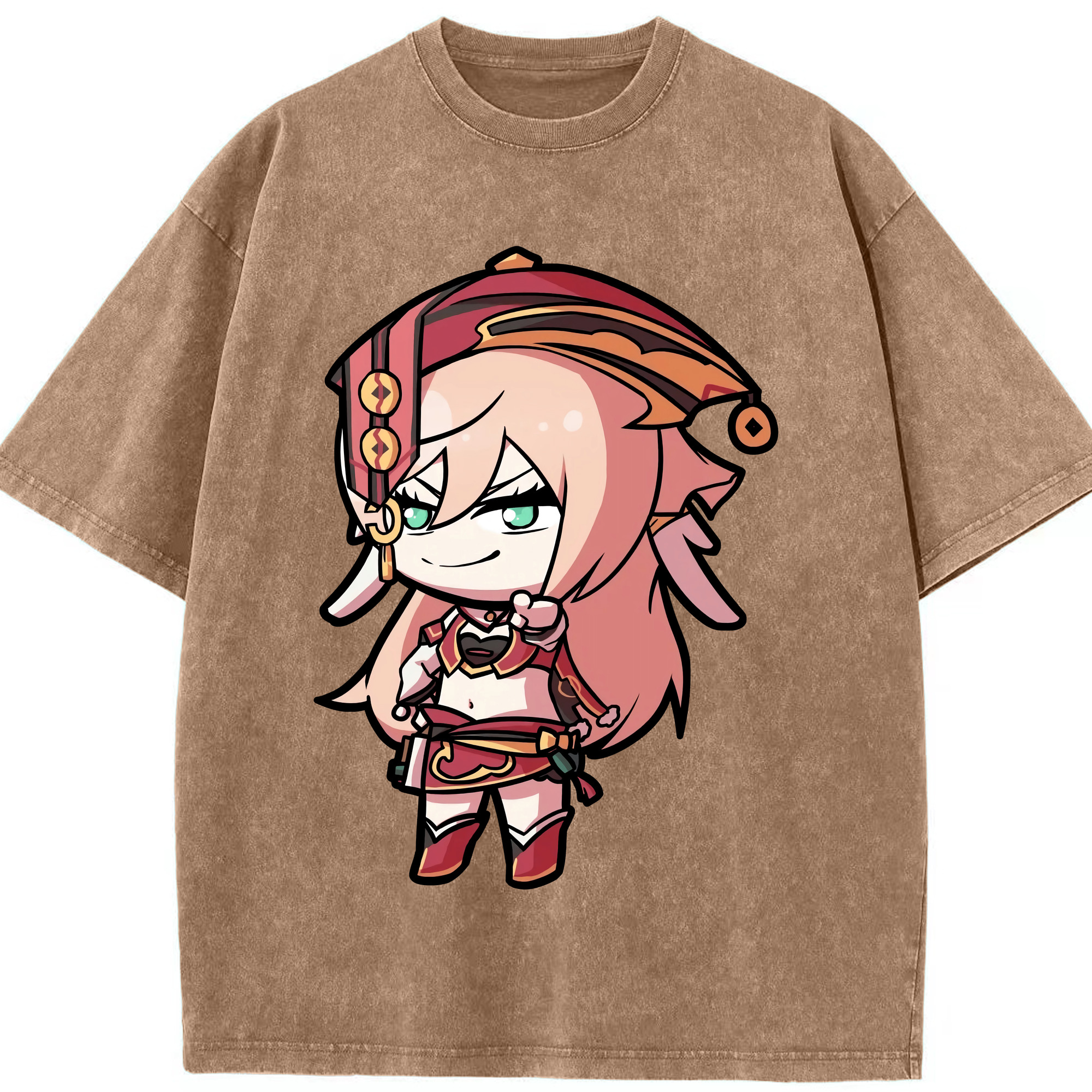 げんし神 ヤンフェイ genshin Yanfei 綿100% ヴィンテージ風 半袖Tシャツ（フロントプリント）