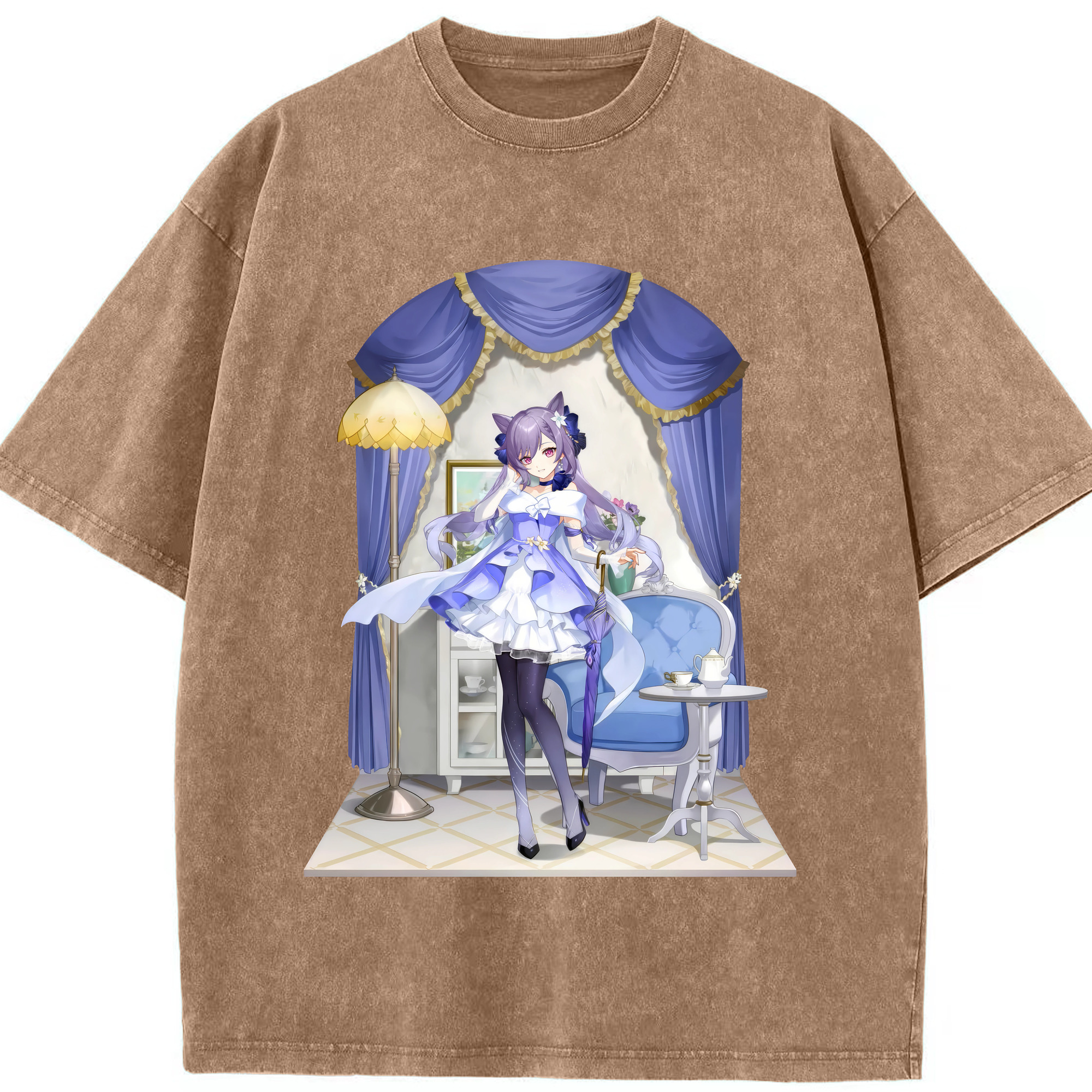 げんし神 刻晴 こくせい genshin Kokusei 綿100% ヴィンテージ風 半袖Tシャツ（フロントプリント）