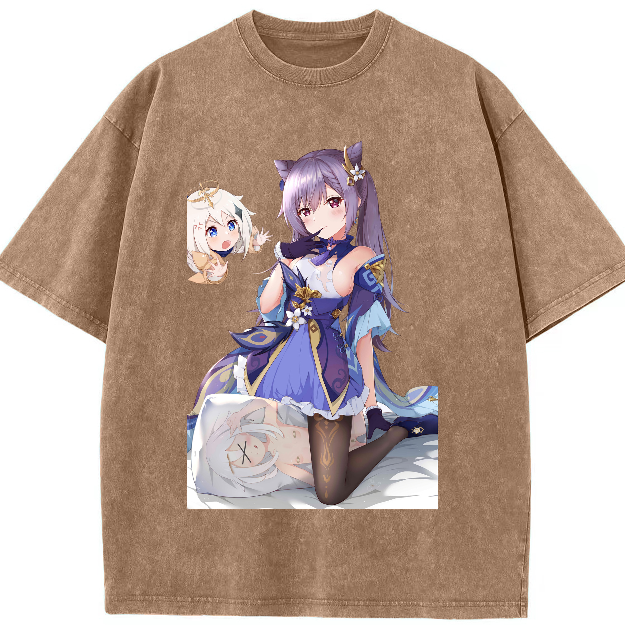 げんし神 刻晴 こくせい genshin Kokusei 綿100% ヴィンテージ風 半袖Tシャツ（フロントプリント）
