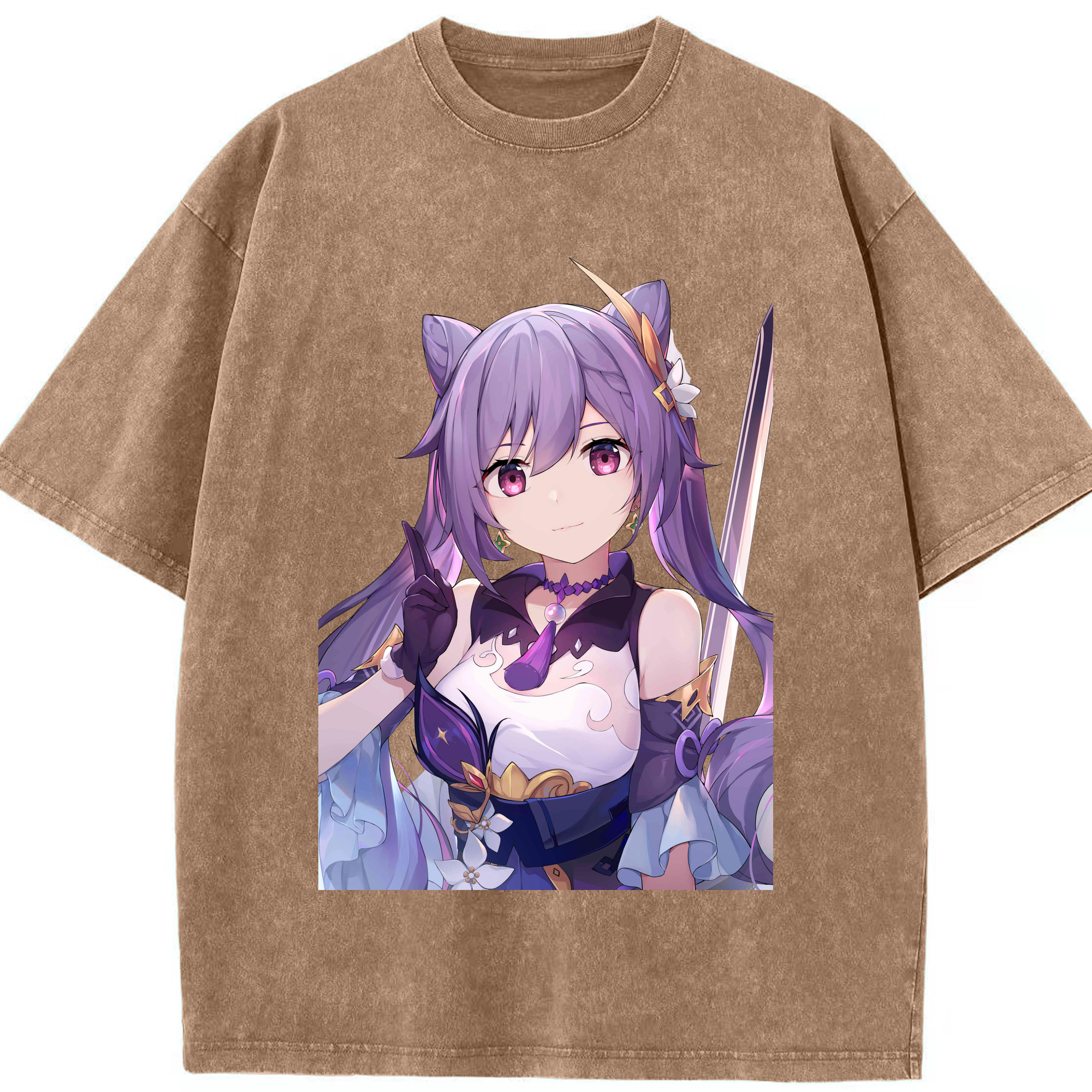 げんし神 刻晴 こくせい genshin Kokusei 綿100% ヴィンテージ風 半袖Tシャツ（フロントプリント）