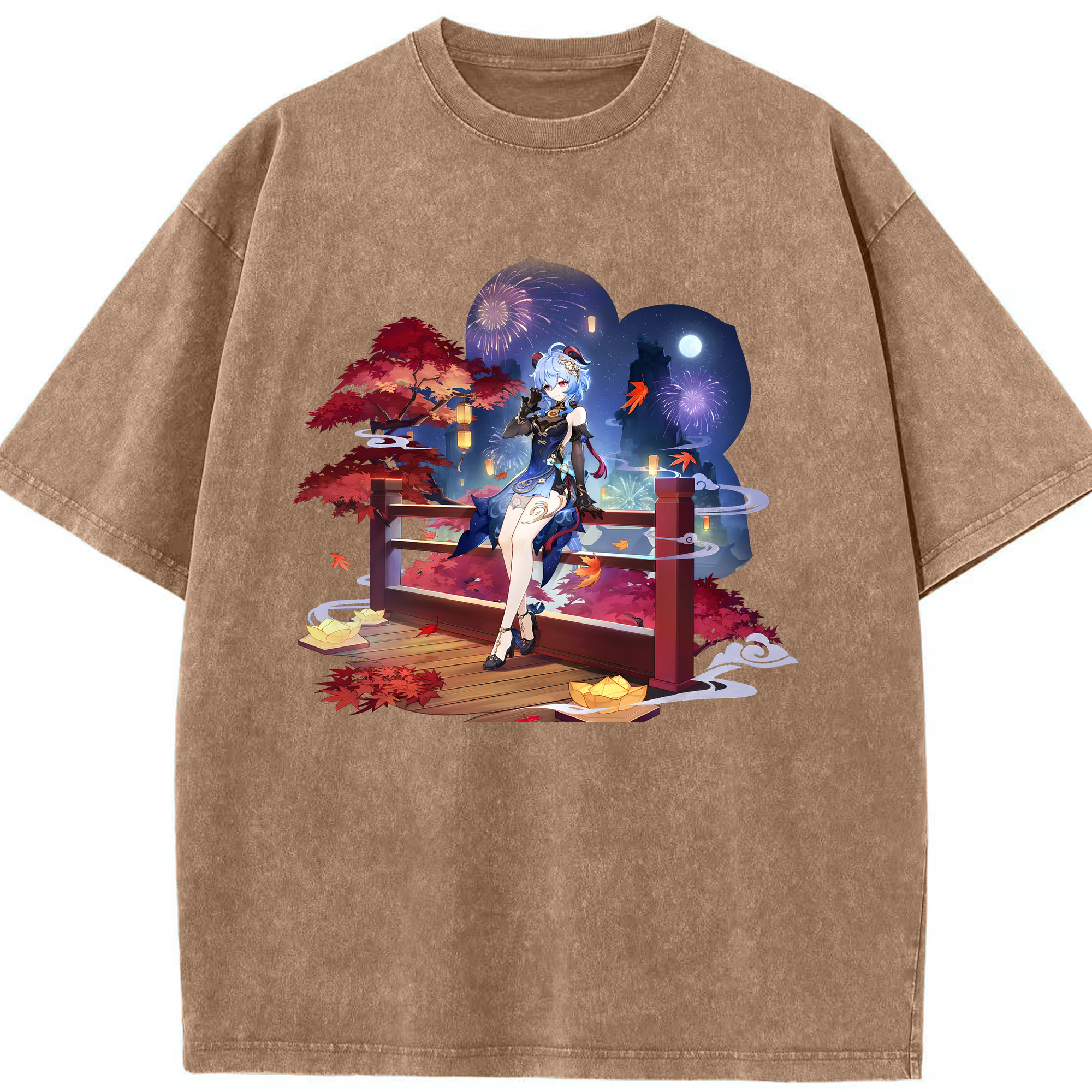 げんし神 甘雨 かんう genshin Ganyu 綿100% ヴィンテージ風 半袖Tシャツ（フロントプリント）