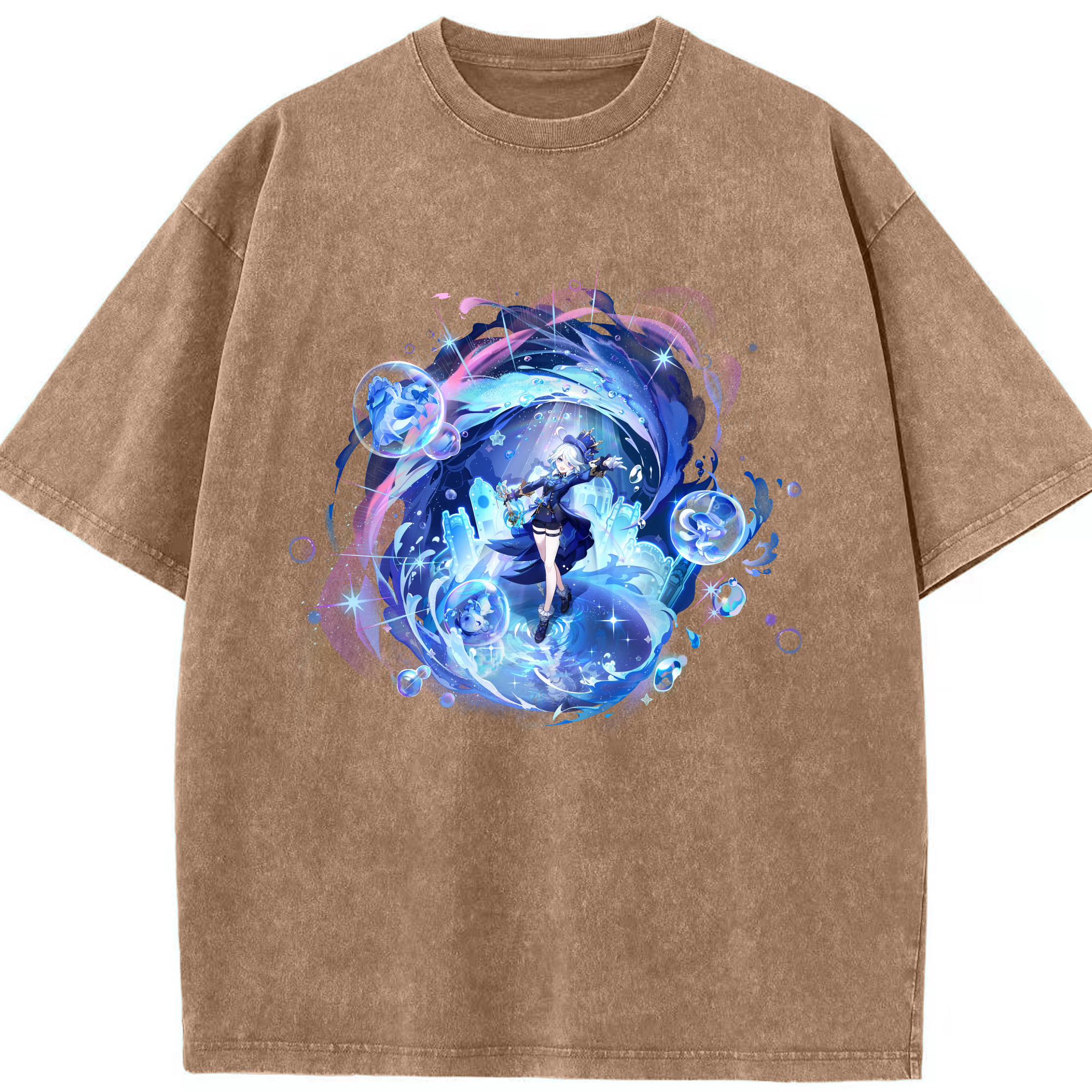げんし神 フリーナ genshin Furina 綿100% ヴィンテージ風 半袖Tシャツ（フロントプリント）
