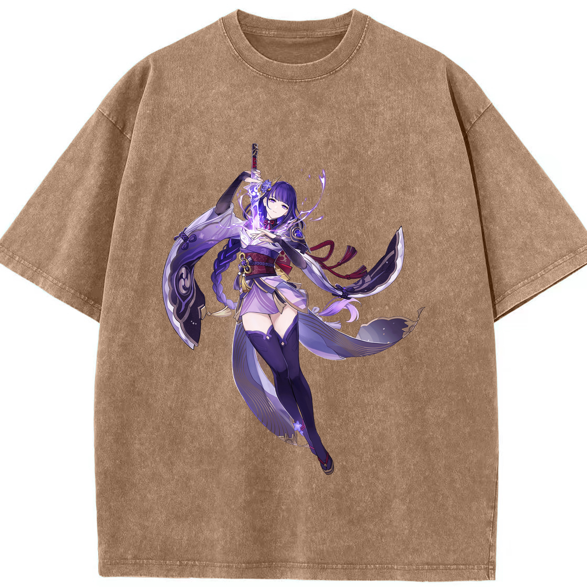 げんし神 雷電将軍 らいでんしょうぐん genshin Raiden Shogun 綿100% ヴィンテージ風 半袖Tシャツ（フロントプリント）