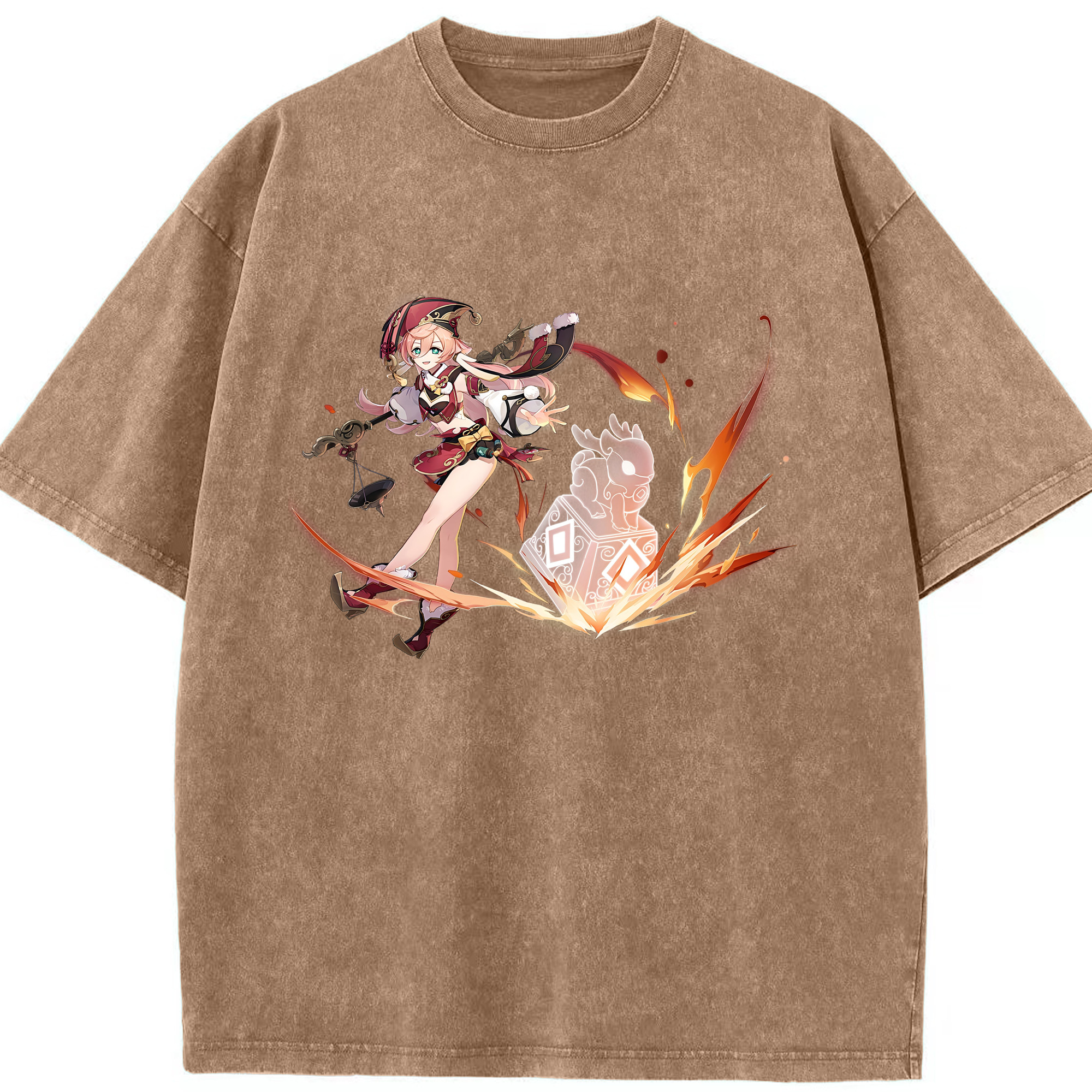 げんし神 ヤンフェイ genshin Yanfei 綿100% ヴィンテージ風 半袖Tシャツ（フロントプリント）