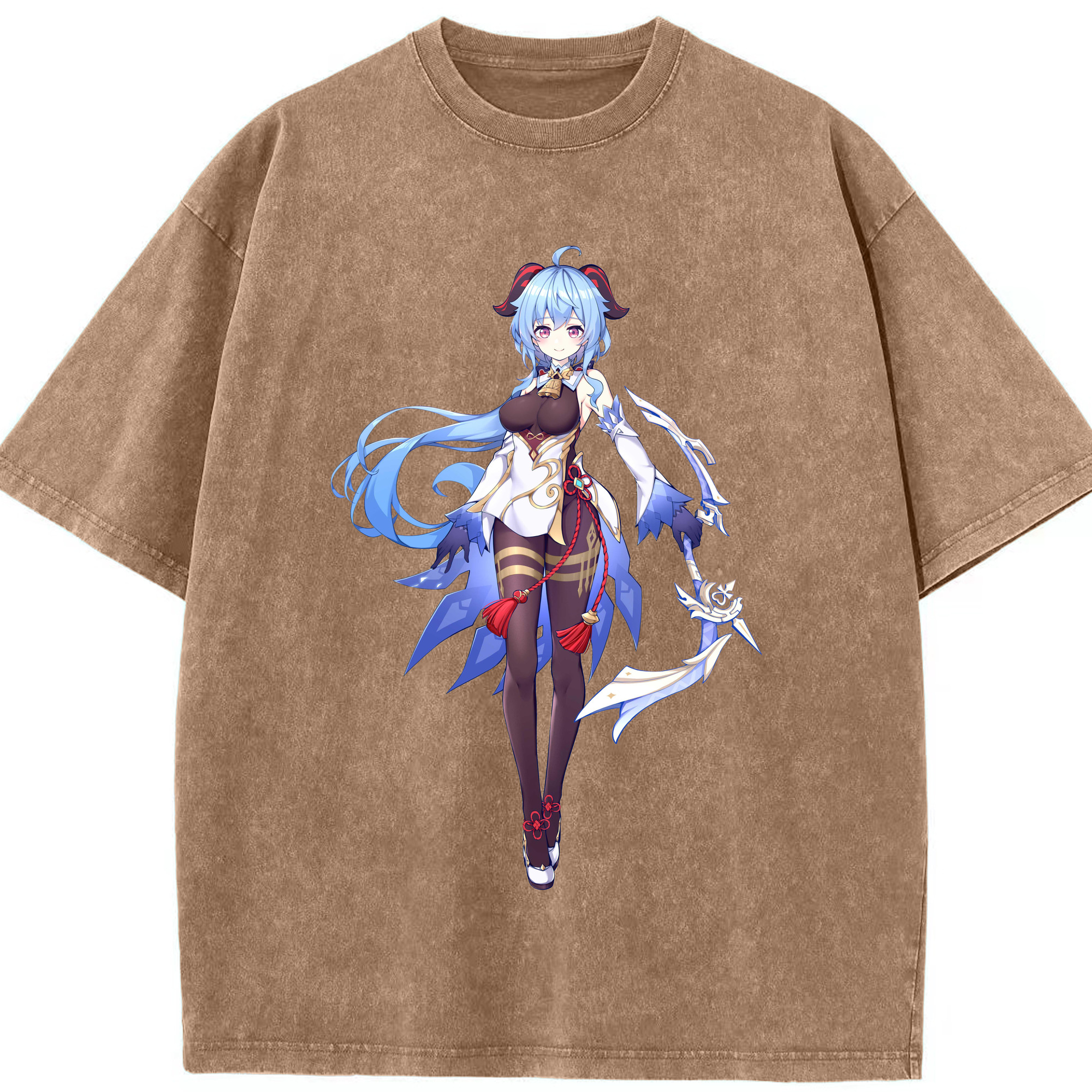 げんし神 甘雨 かんう genshin Ganyu 綿100% ヴィンテージ風 半袖Tシャツ（フロントプリント）