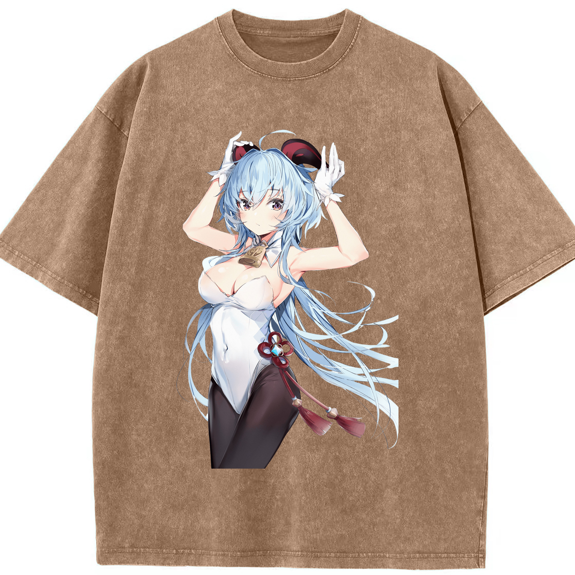 げんし神 甘雨 かんう genshin Ganyu 綿100% ヴィンテージ風 半袖Tシャツ（フロントプリント）