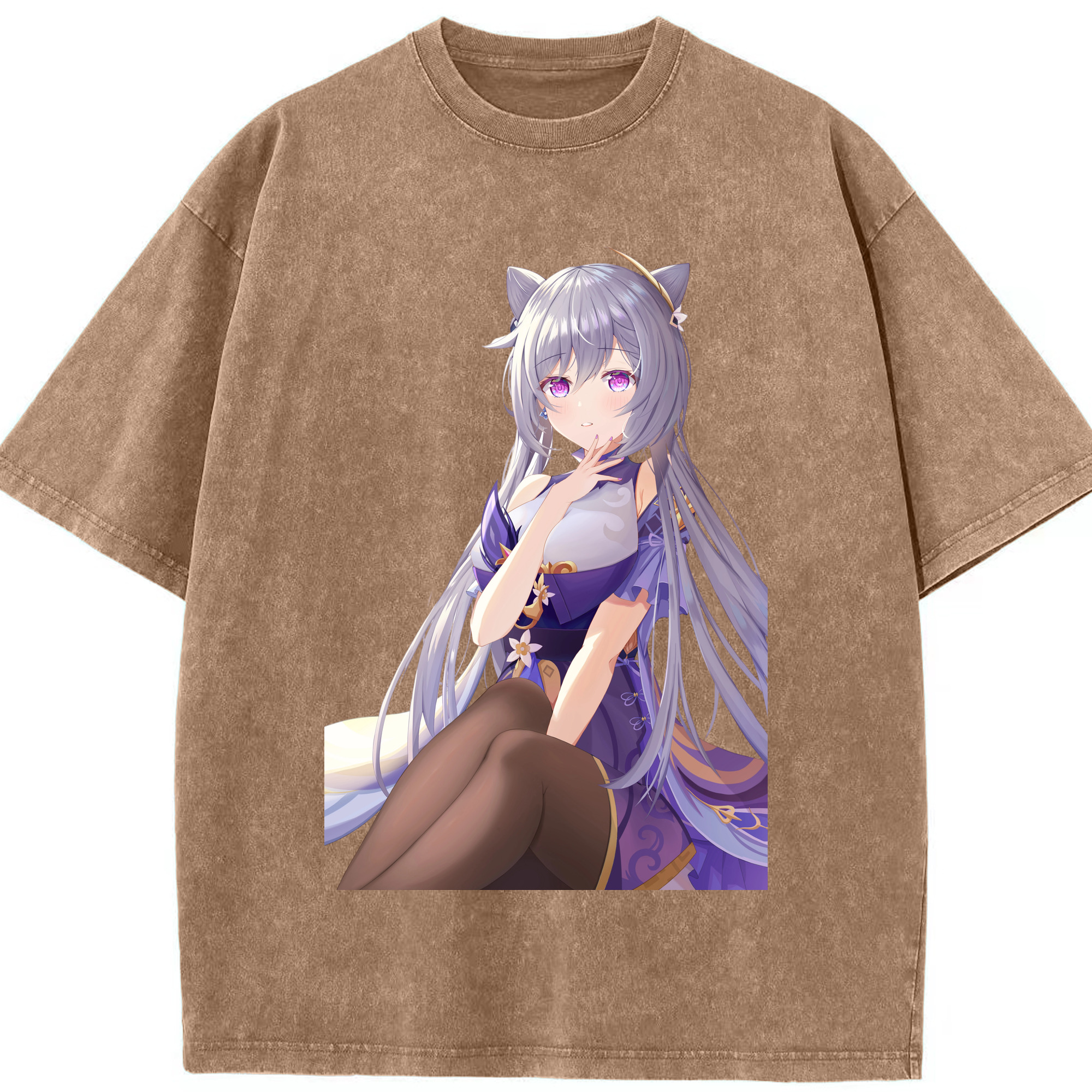 げんし神 刻晴 こくせい genshin Kokusei 綿100% ヴィンテージ風 半袖Tシャツ（フロントプリント）