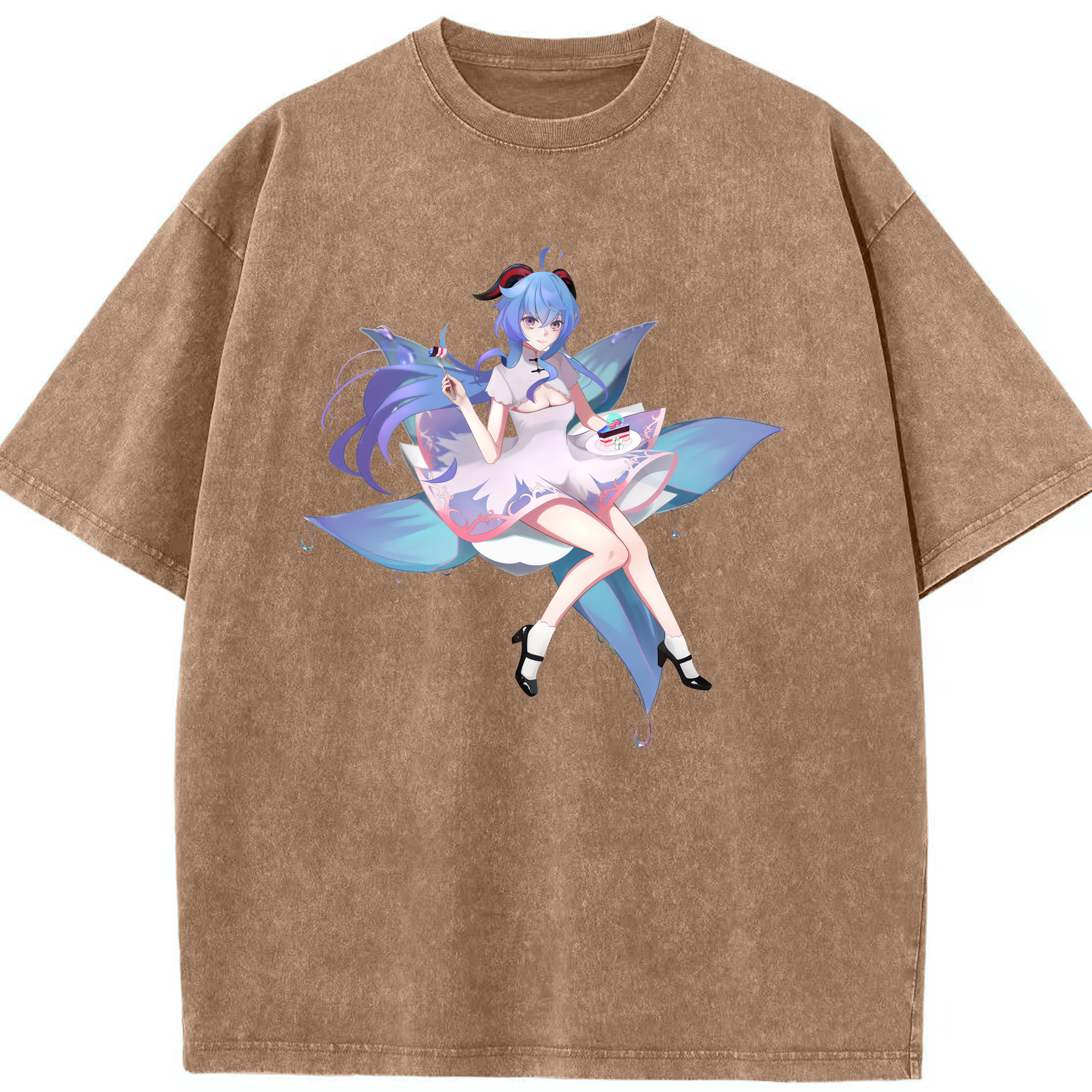 げんし神 甘雨 かんう genshin Ganyu 綿100% ヴィンテージ風 半袖Tシャツ（フロントプリント）