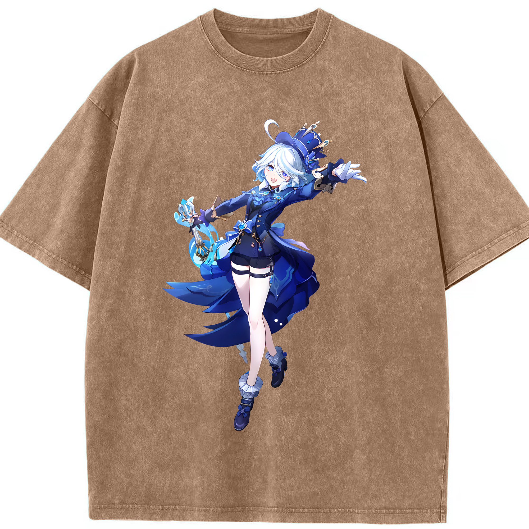 げんし神 フリーナ genshin Furina 綿100% ヴィンテージ風 半袖Tシャツ（フロントプリント）