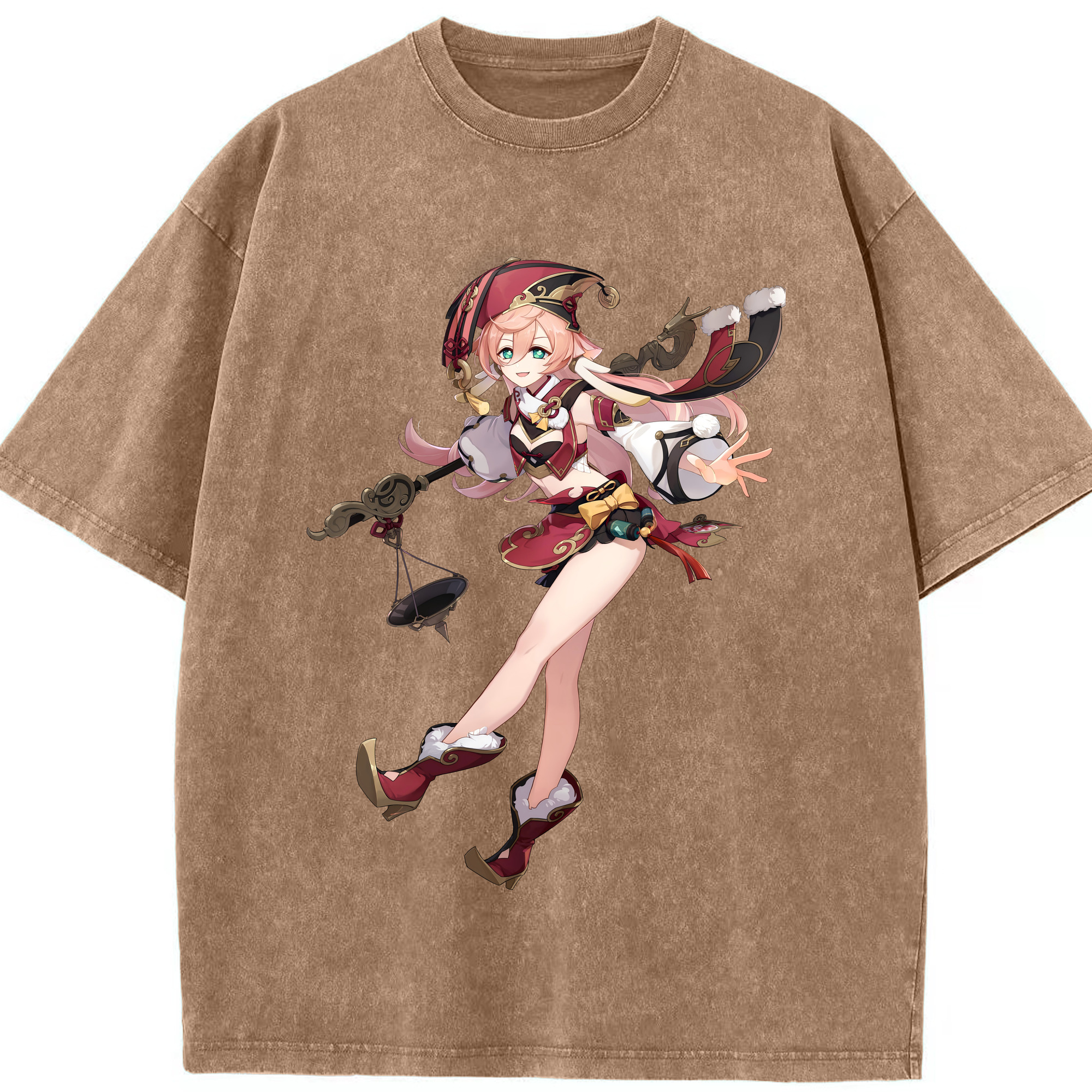 げんし神 ヤンフェイ genshin Yanfei 綿100% ヴィンテージ風 半袖Tシャツ（フロントプリント）
