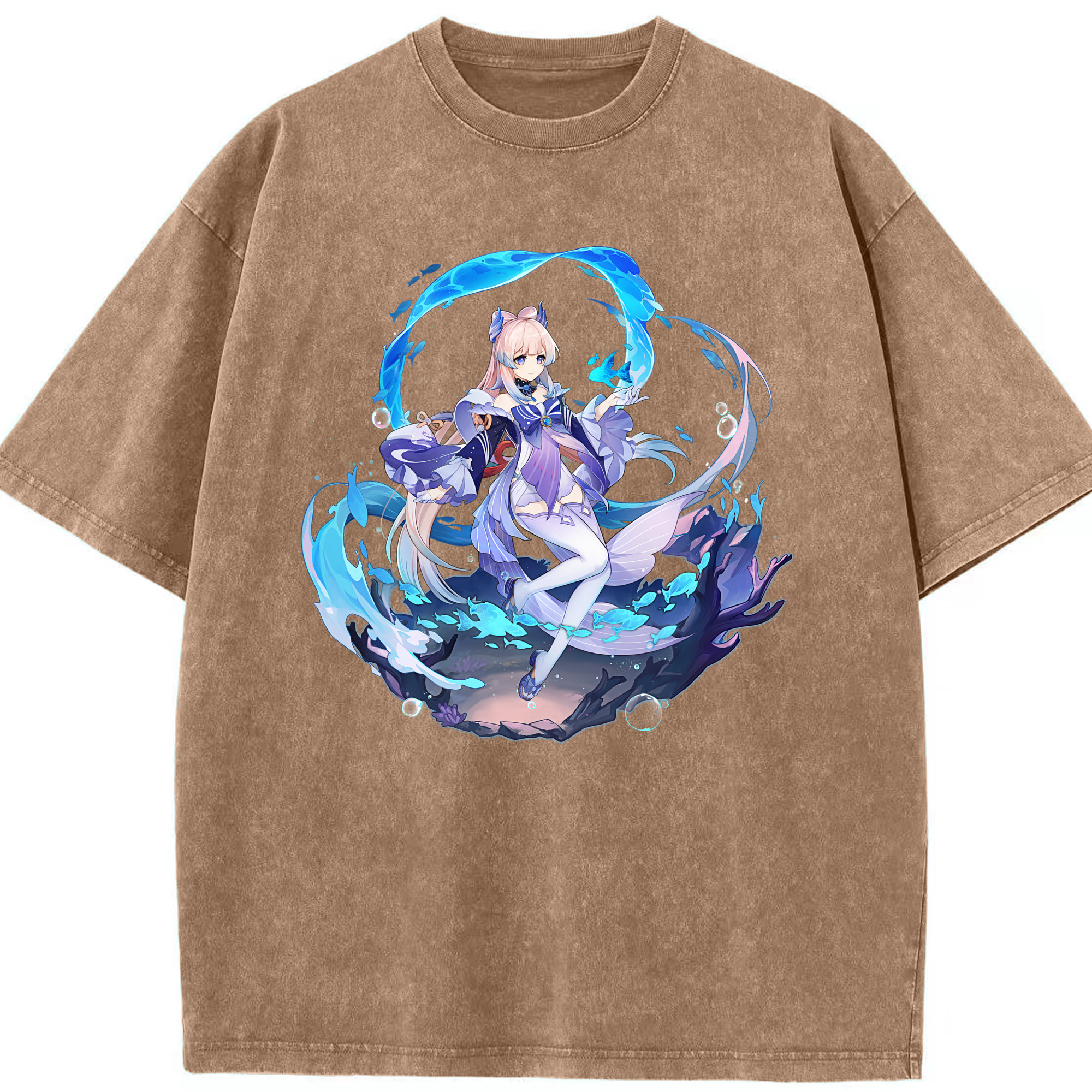 げんし神 珊瑚宮心海 サンゴノミヤ・ココミ genshin Sangonomiya Kokomi 綿100% ヴィンテージ風 半袖Tシャツ（フロントプリント）