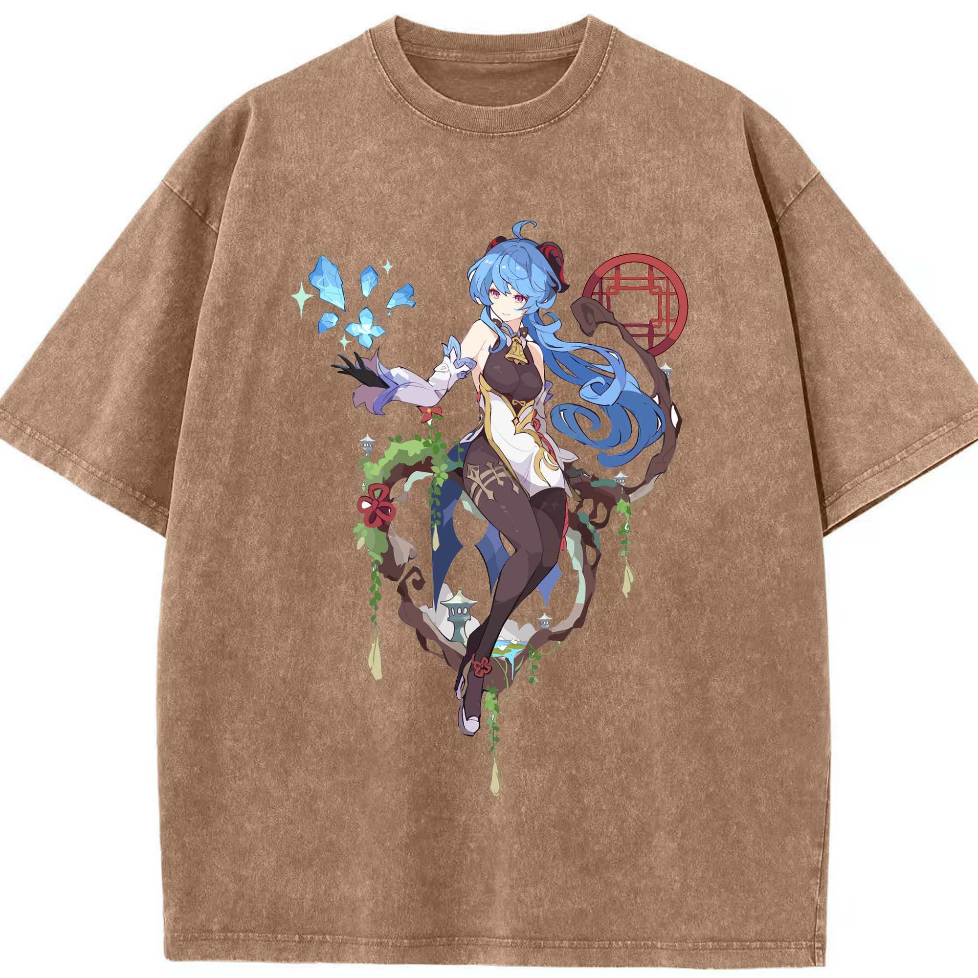 げんし神 甘雨 かんう genshin Ganyu 綿100% ヴィンテージ風 半袖Tシャツ（フロントプリント）