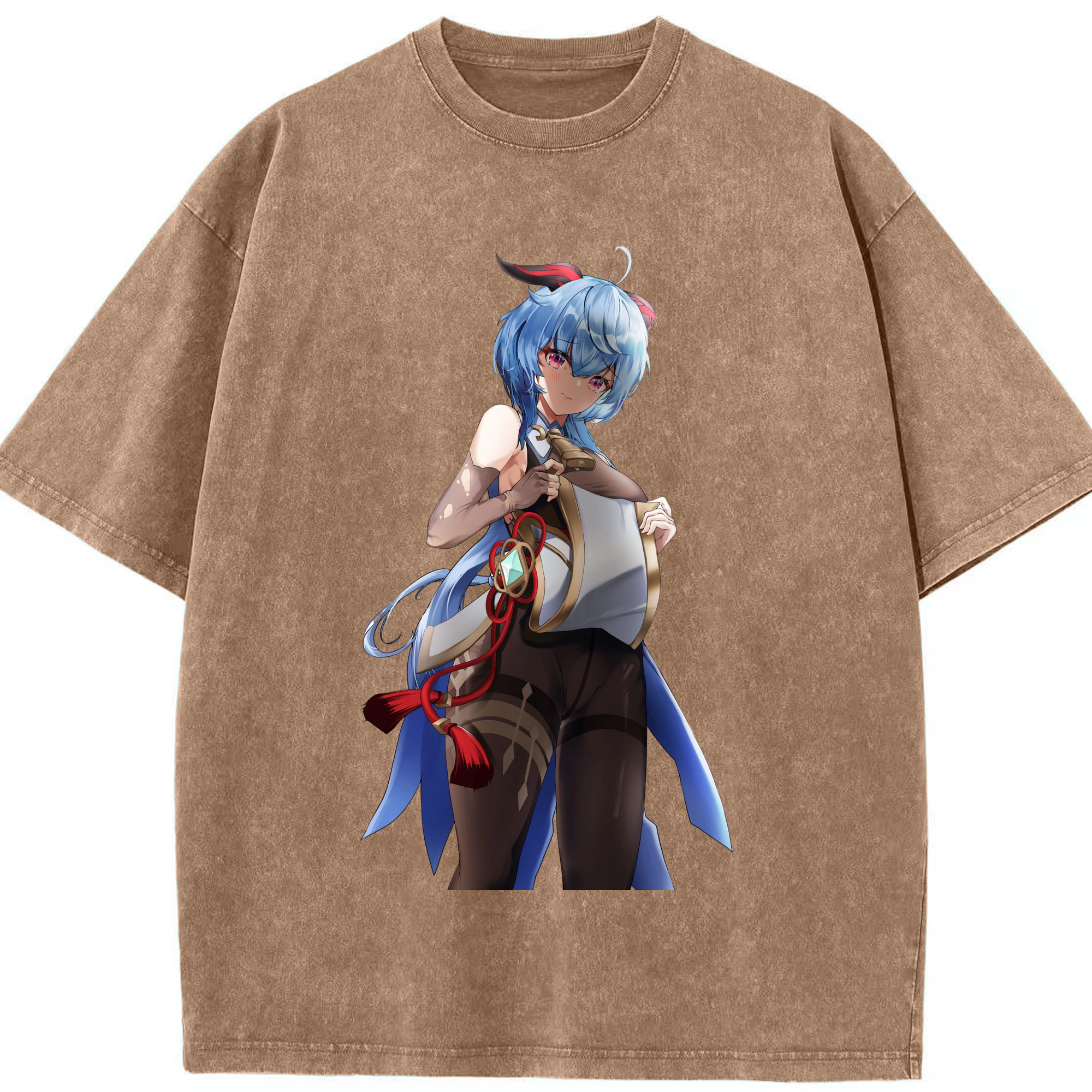 げんし神 甘雨 かんう genshin Ganyu 綿100% ヴィンテージ風 半袖Tシャツ（フロントプリント）
