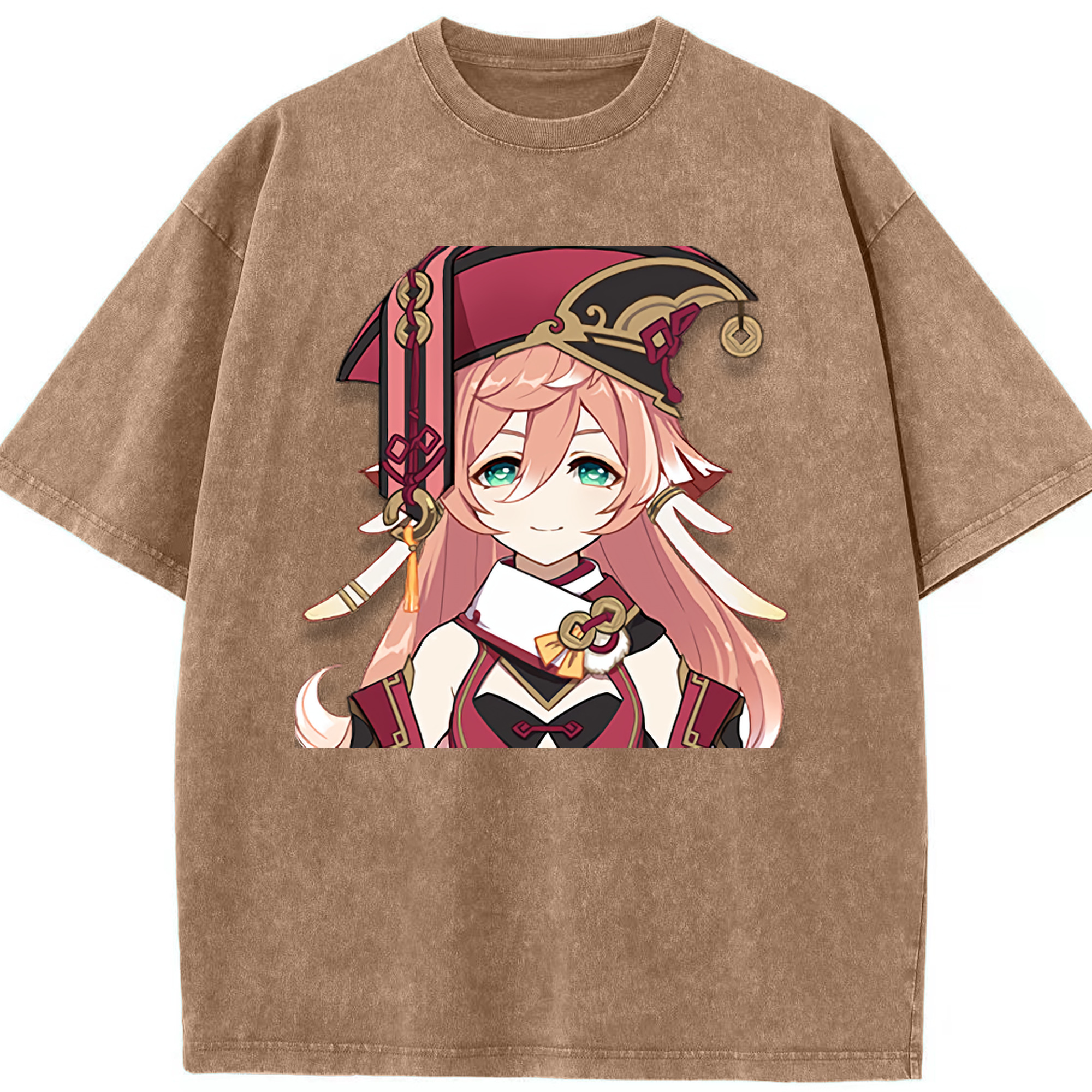 げんし神 ヤンフェイ genshin Yanfei 綿100% ヴィンテージ風 半袖Tシャツ（フロントプリント）