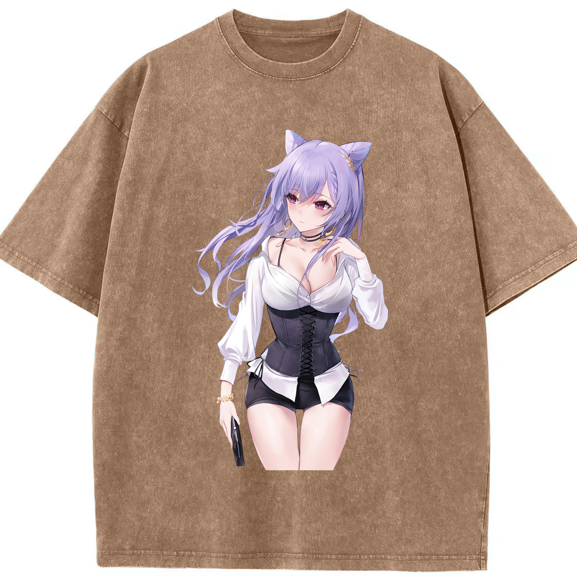 げんし神 刻晴 こくせい genshin Kokusei 綿100% ヴィンテージ風 半袖Tシャツ（フロントプリント）
