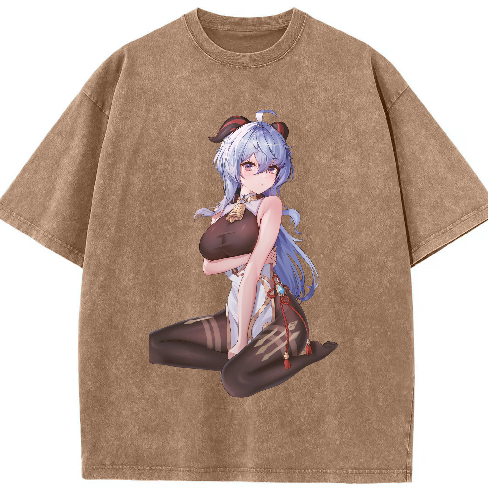 げんし神 甘雨 かんう genshin Ganyu 綿100% ヴィンテージ風 半袖Tシャツ（フロントプリント）