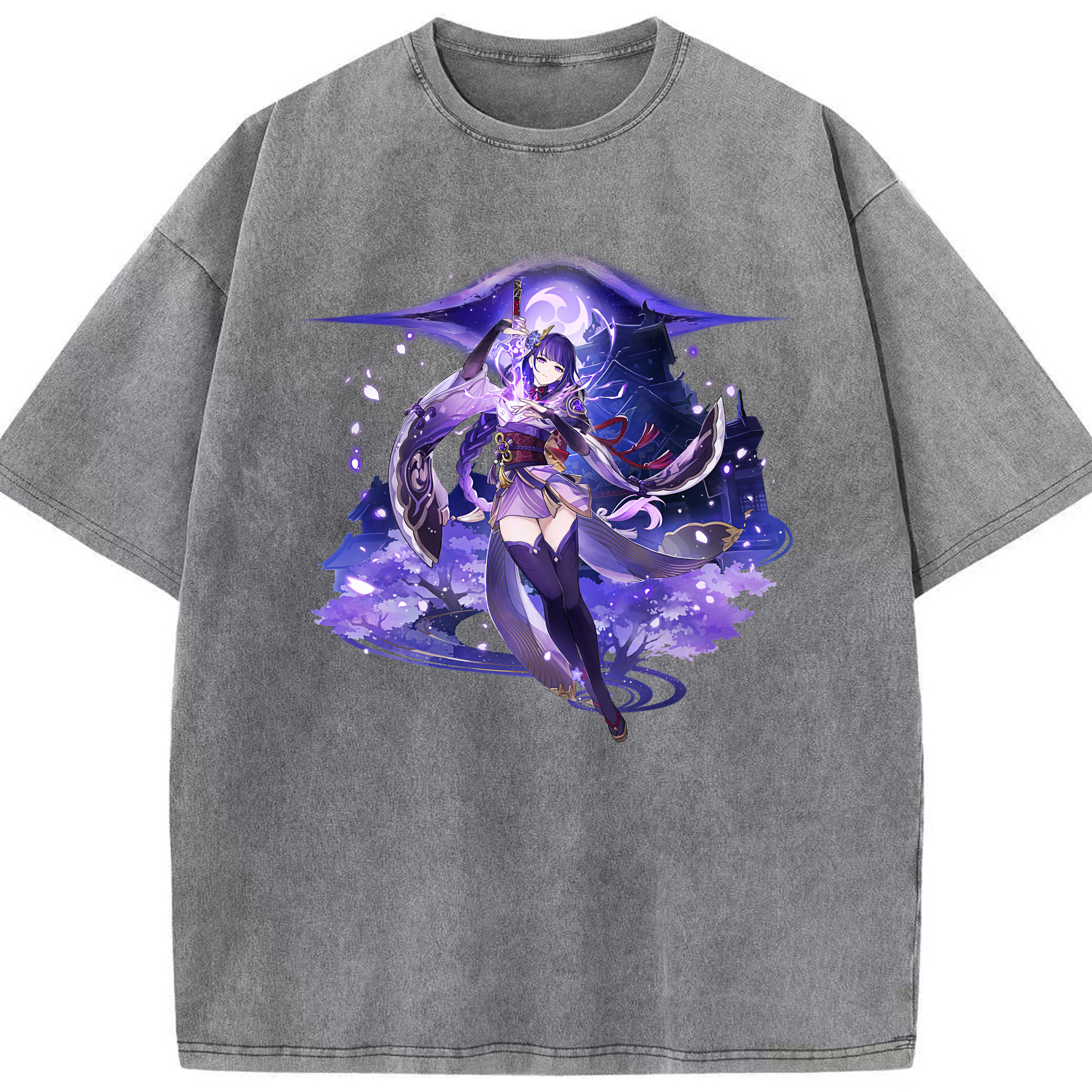 げんし神 雷電将軍 らいでんしょうぐん genshin Raiden Shogun 綿100% ヴィンテージ風 半袖Tシャツ（フロントプリント）