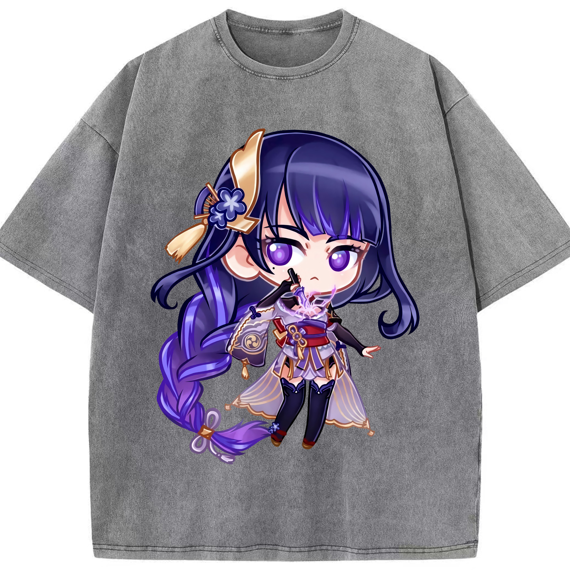 げんし神 雷電将軍 らいでんしょうぐん genshin Raiden Shogun 綿100% ヴィンテージ風 半袖Tシャツ（フロントプリント）