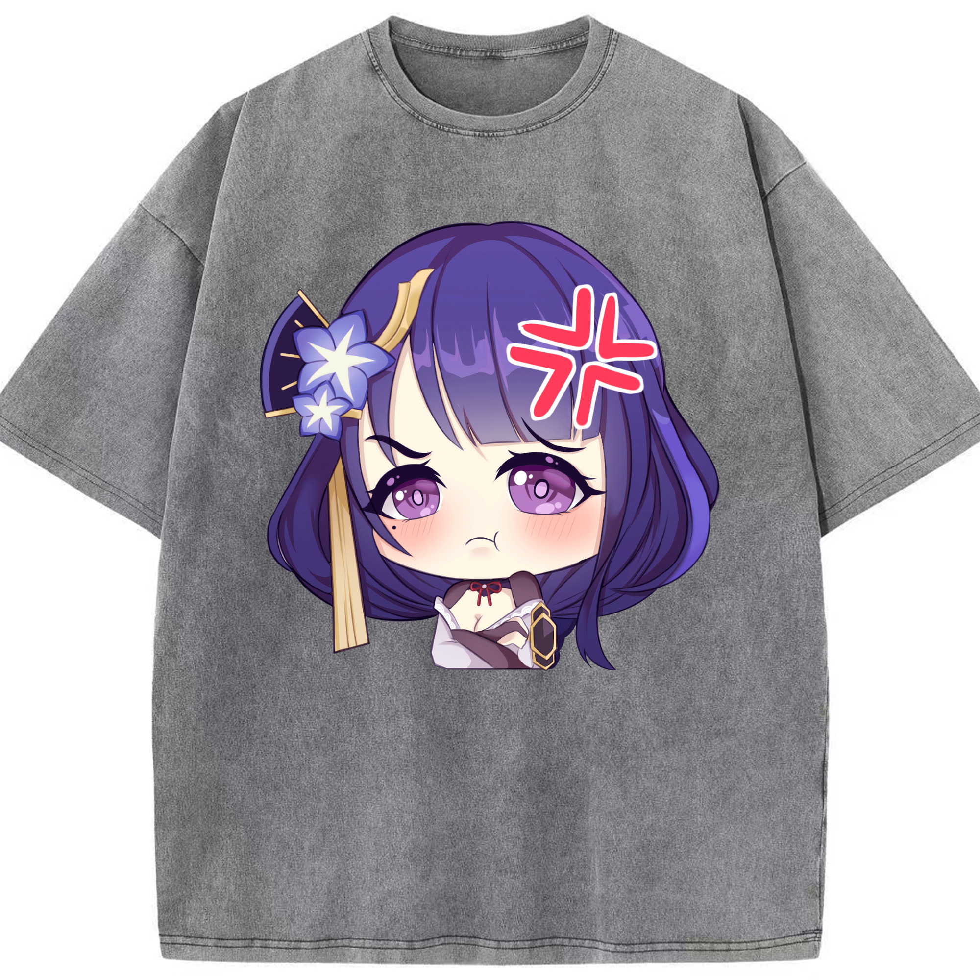 げんし神 雷電将軍 らいでんしょうぐん genshin Raiden Shogun 綿100% ヴィンテージ風 半袖Tシャツ（フロントプリント）
