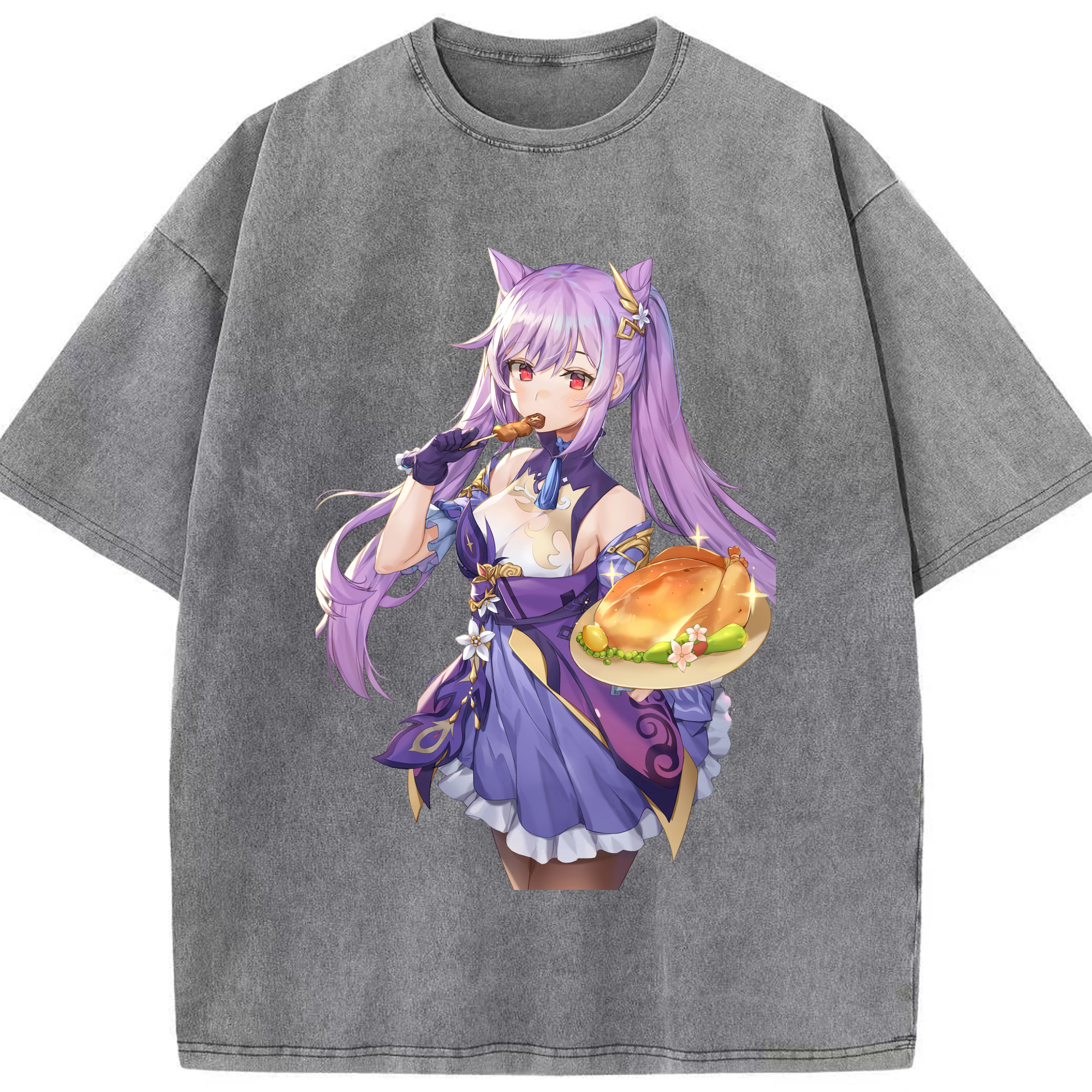 げんし神 刻晴 こくせい genshin Kokusei 綿100% ヴィンテージ風 半袖Tシャツ（フロントプリント）