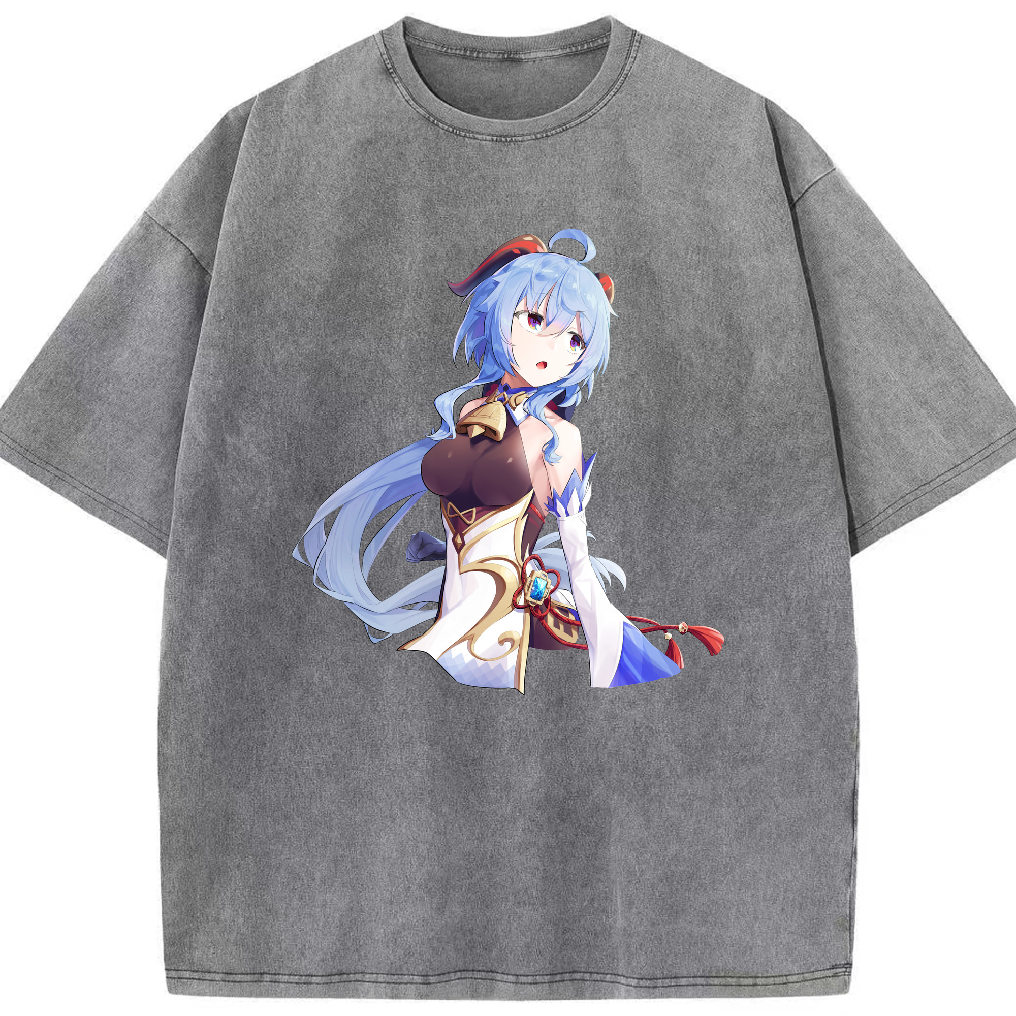 げんし神 甘雨 かんう genshin Ganyu 綿100% ヴィンテージ風 半袖Tシャツ（フロントプリント）