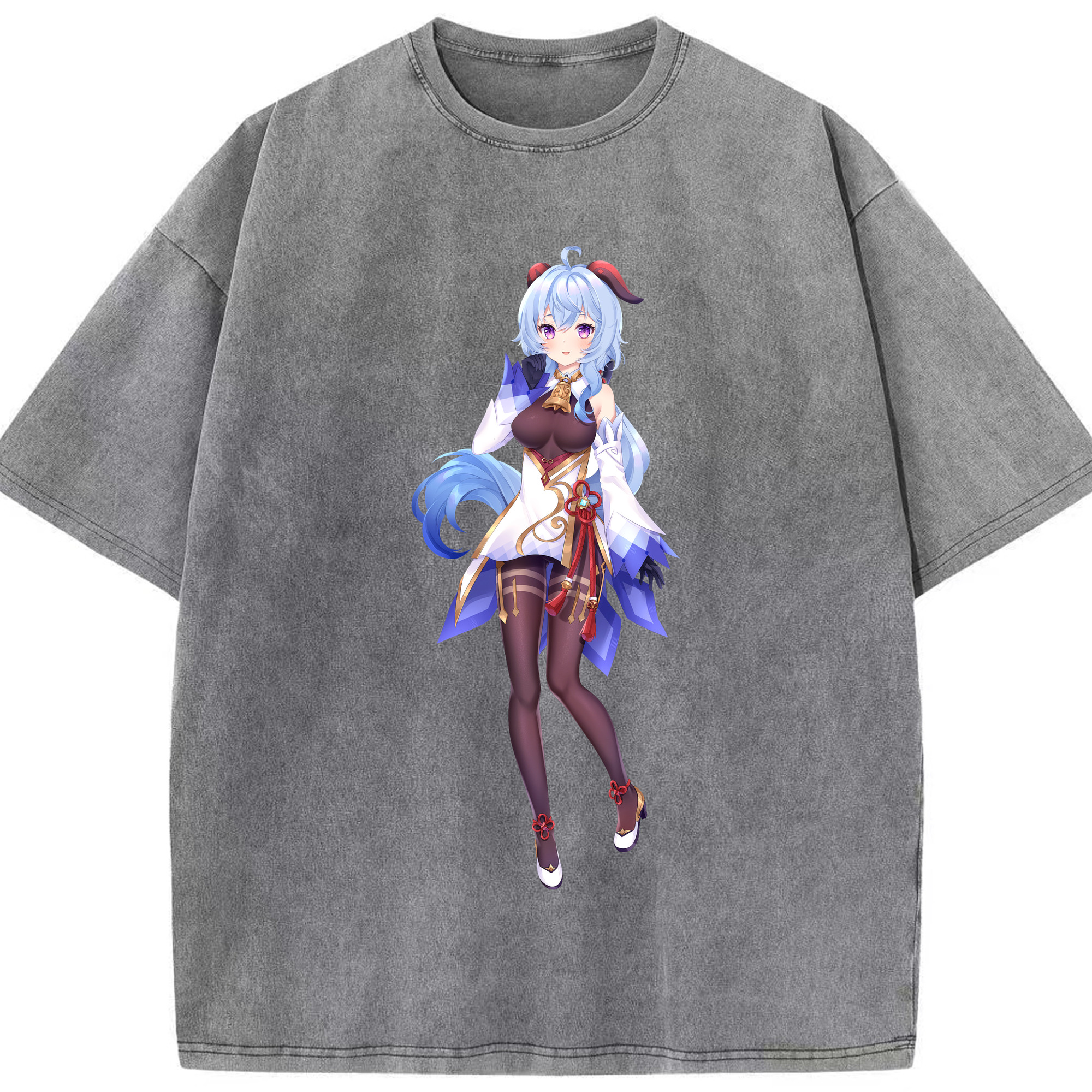 げんし神 甘雨 かんう genshin Ganyu 綿100% ヴィンテージ風 半袖Tシャツ（フロントプリント）