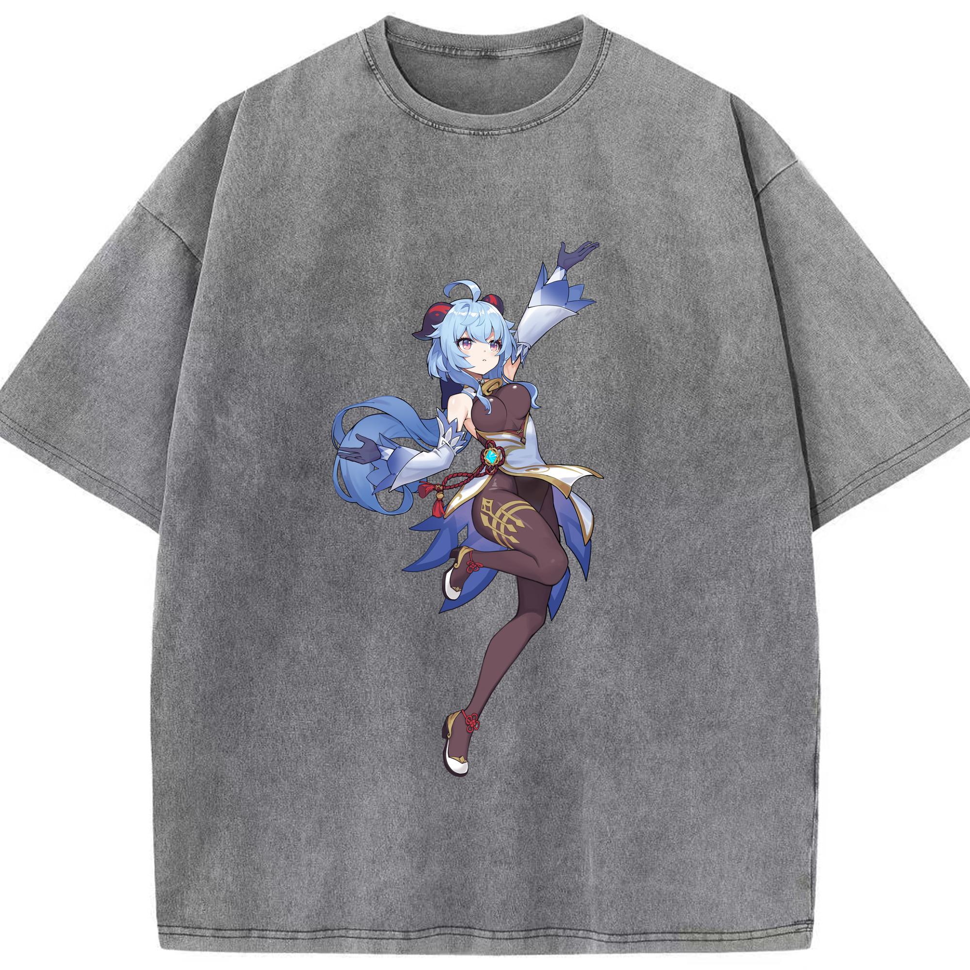 げんし神 甘雨 かんう genshin Ganyu 綿100% ヴィンテージ風 半袖Tシャツ（フロントプリント）