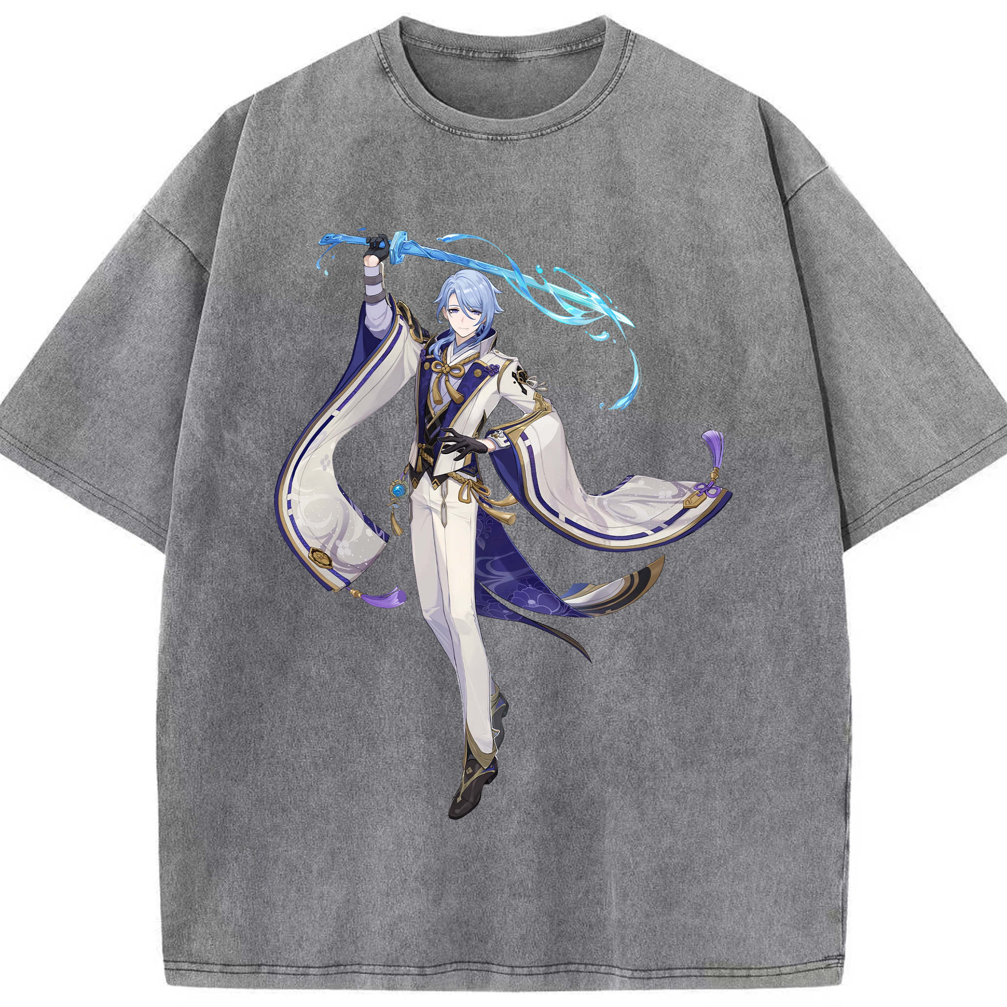 げんし神 神里綾人 かみさとあやと genshin Kamisato Ayato 綿100% ヴィンテージ風 半袖Tシャツ（フロントプリント）
