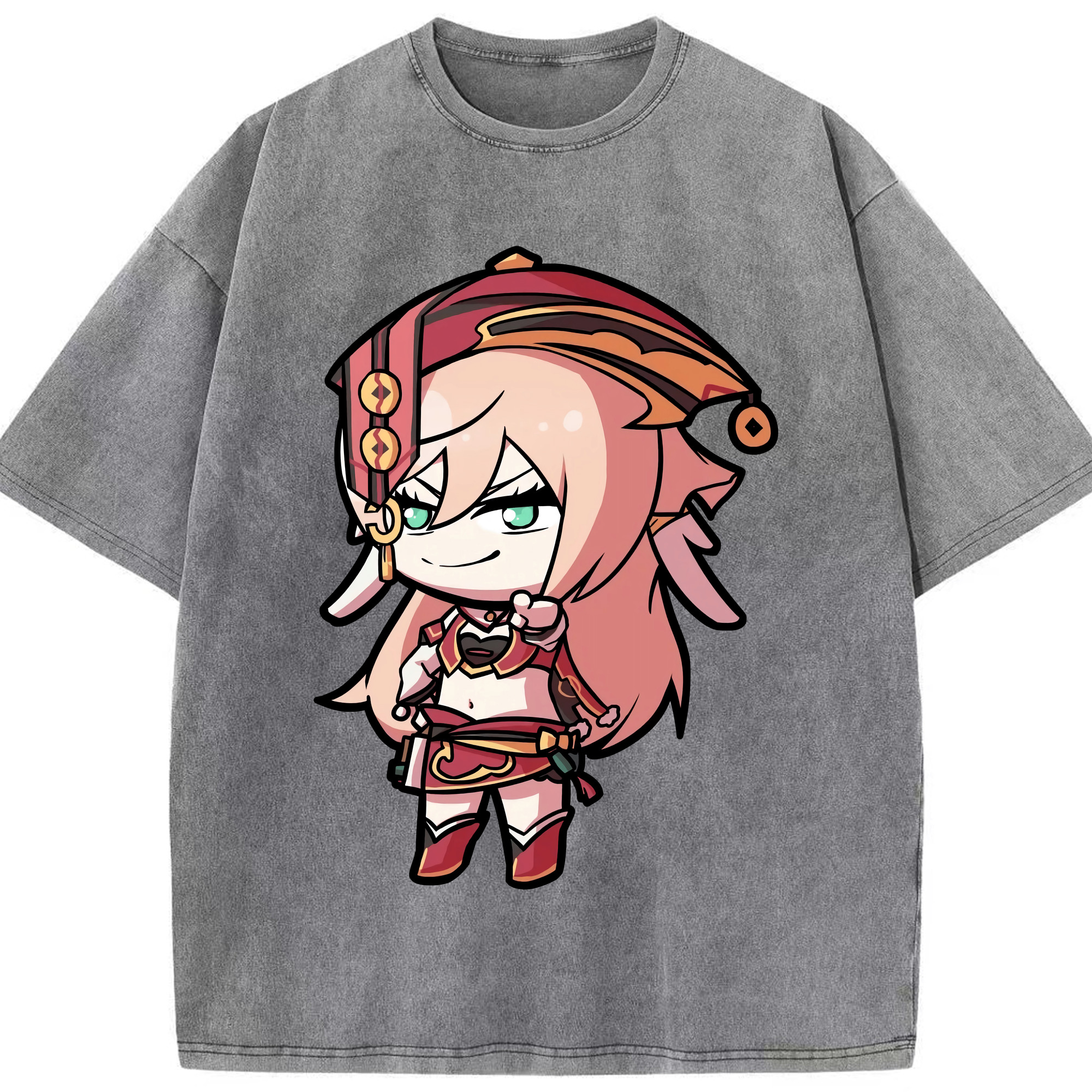 げんし神 ヤンフェイ genshin Yanfei 綿100% ヴィンテージ風 半袖Tシャツ（フロントプリント）