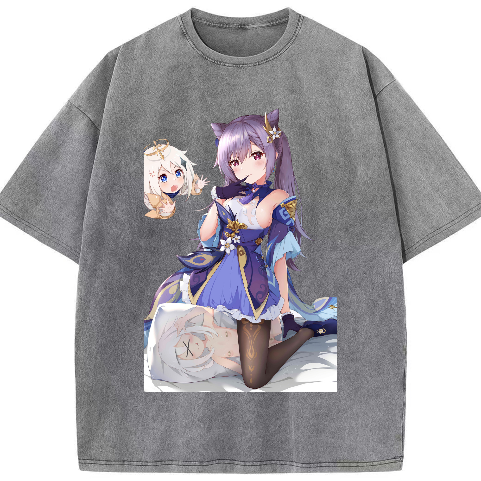 げんし神 刻晴 こくせい genshin Kokusei 綿100% ヴィンテージ風 半袖Tシャツ（フロントプリント）