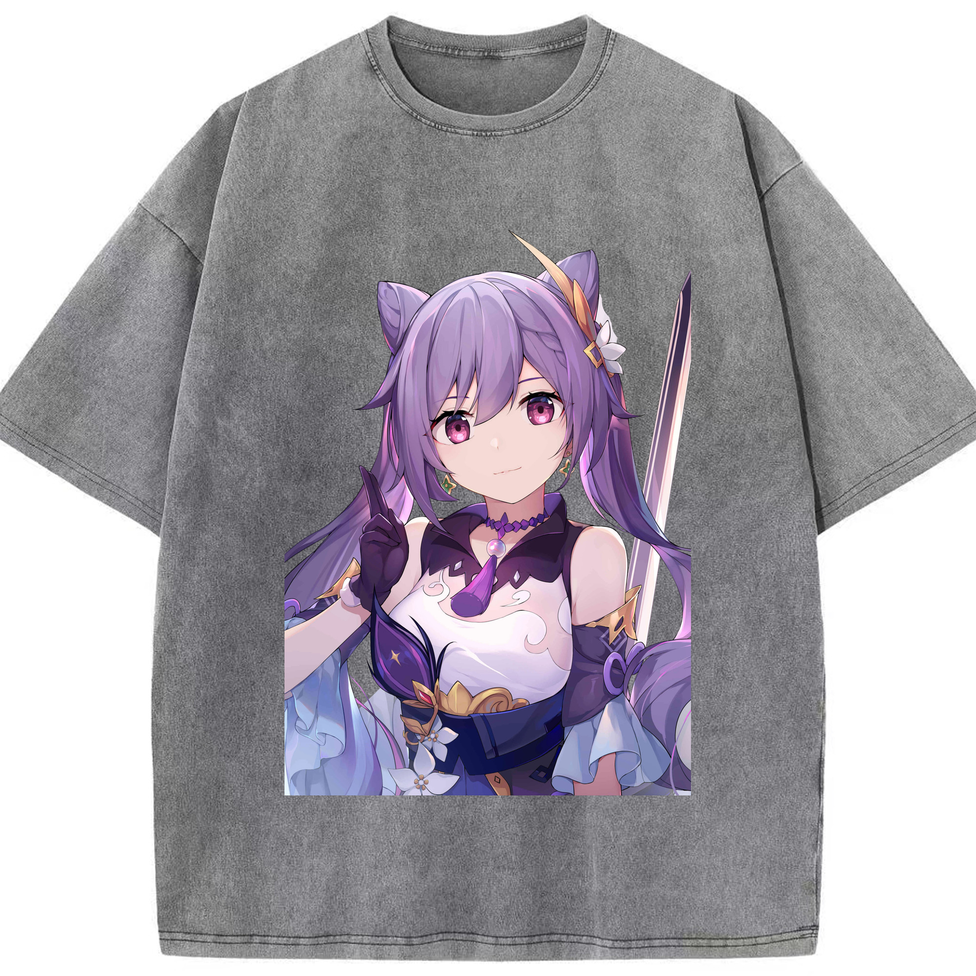 げんし神 刻晴 こくせい genshin Kokusei 綿100% ヴィンテージ風 半袖Tシャツ（フロントプリント）