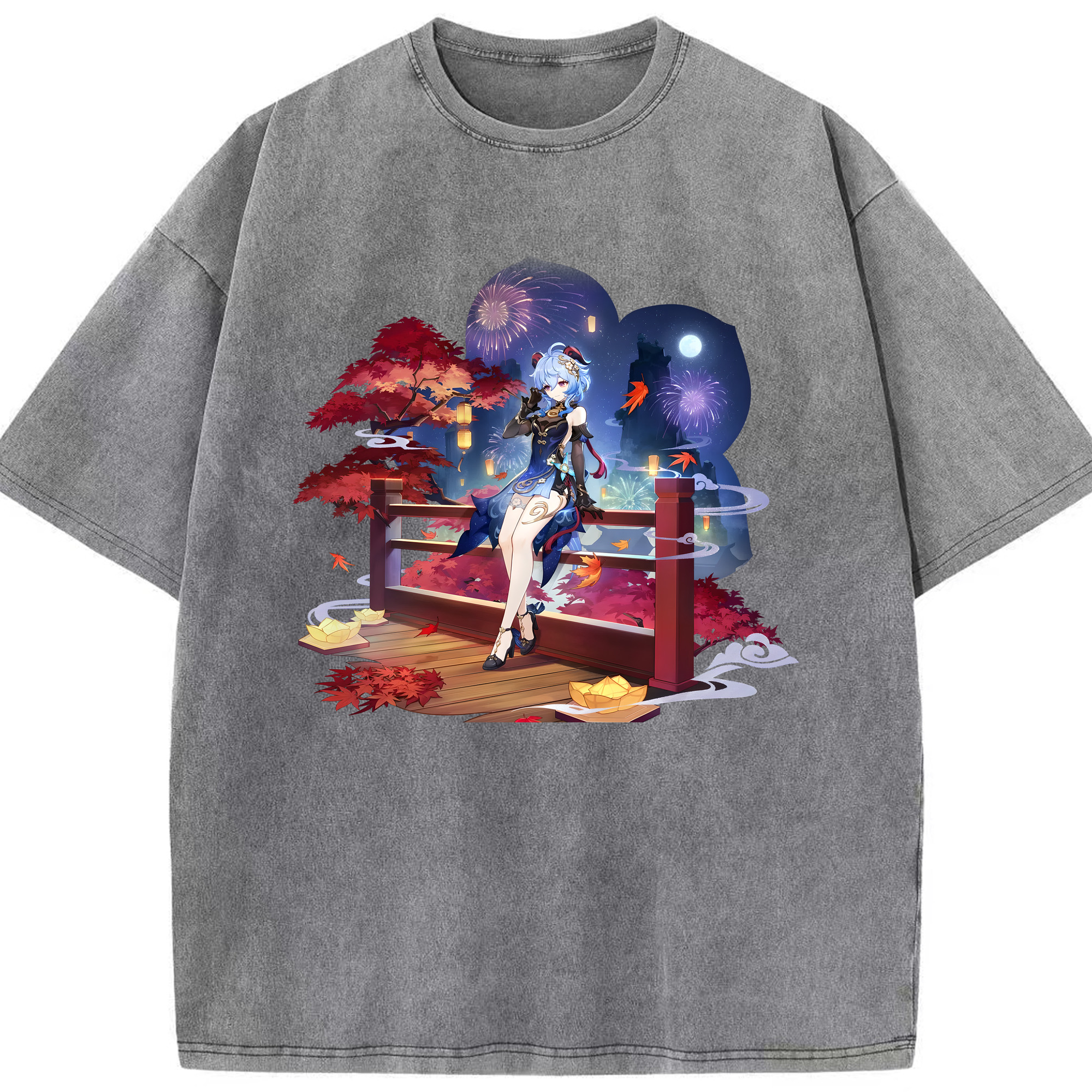 げんし神 甘雨 かんう genshin Ganyu 綿100% ヴィンテージ風 半袖Tシャツ（フロントプリント）