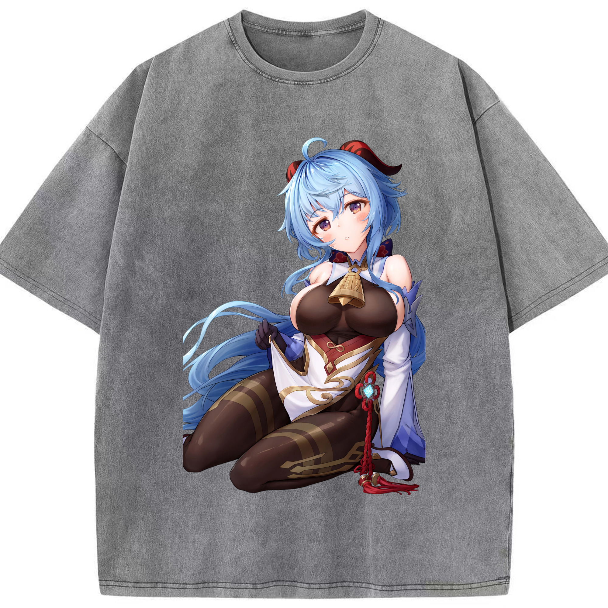 げんし神 甘雨 かんう genshin Ganyu 綿100% ヴィンテージ風 半袖Tシャツ（フロントプリント）