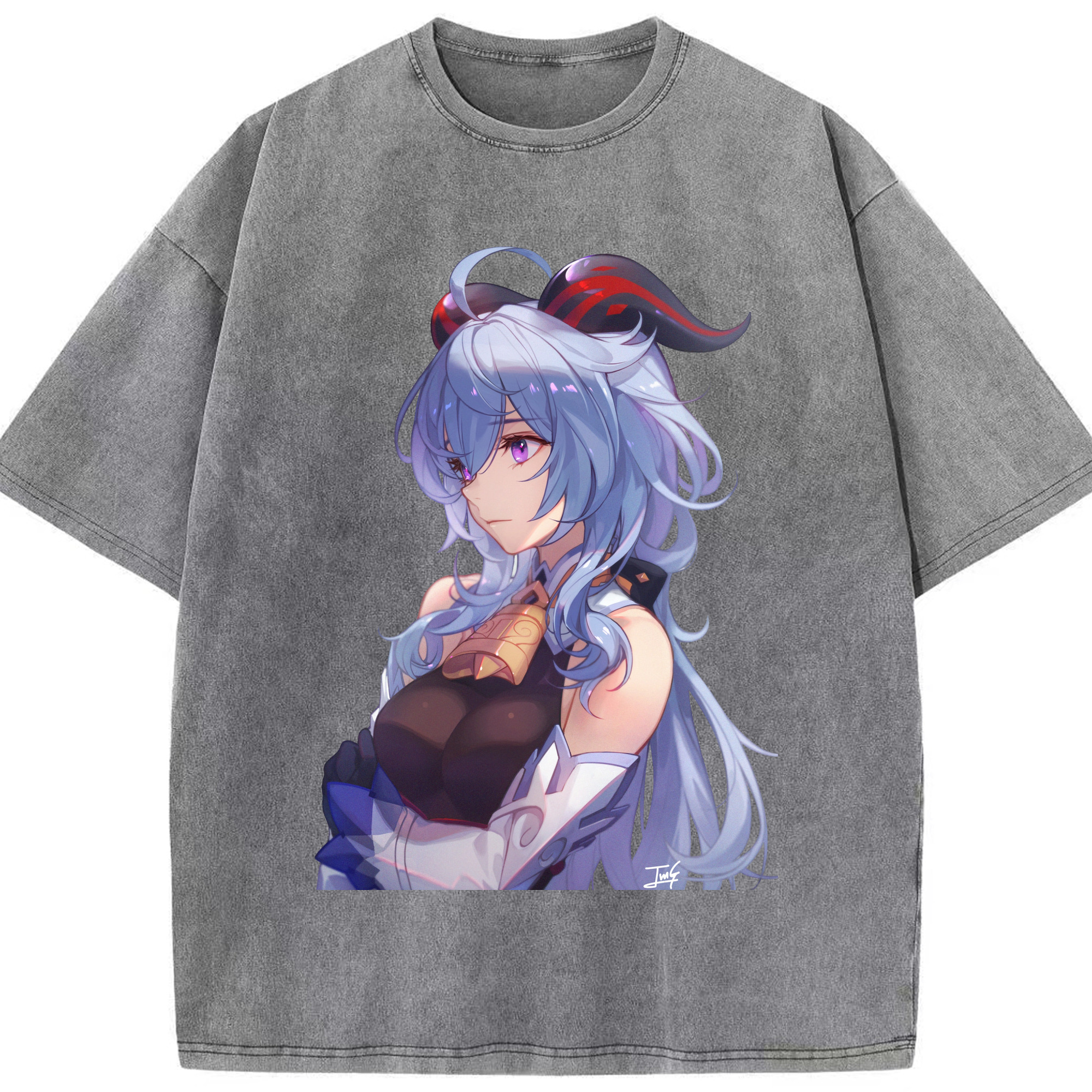 げんし神 甘雨 かんう genshin Ganyu 綿100% ヴィンテージ風 半袖Tシャツ（フロントプリント）