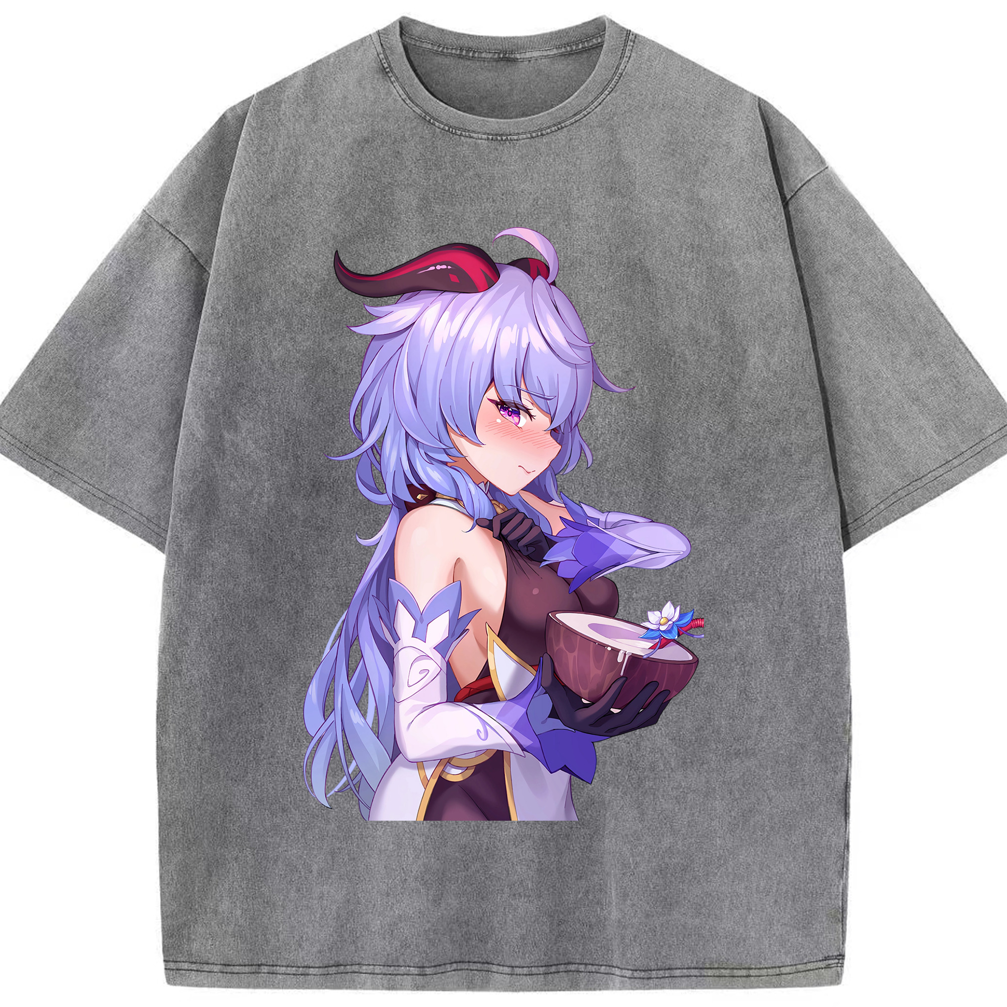 げんし神 甘雨 かんう genshin Ganyu 綿100% ヴィンテージ風 半袖Tシャツ（フロントプリント）