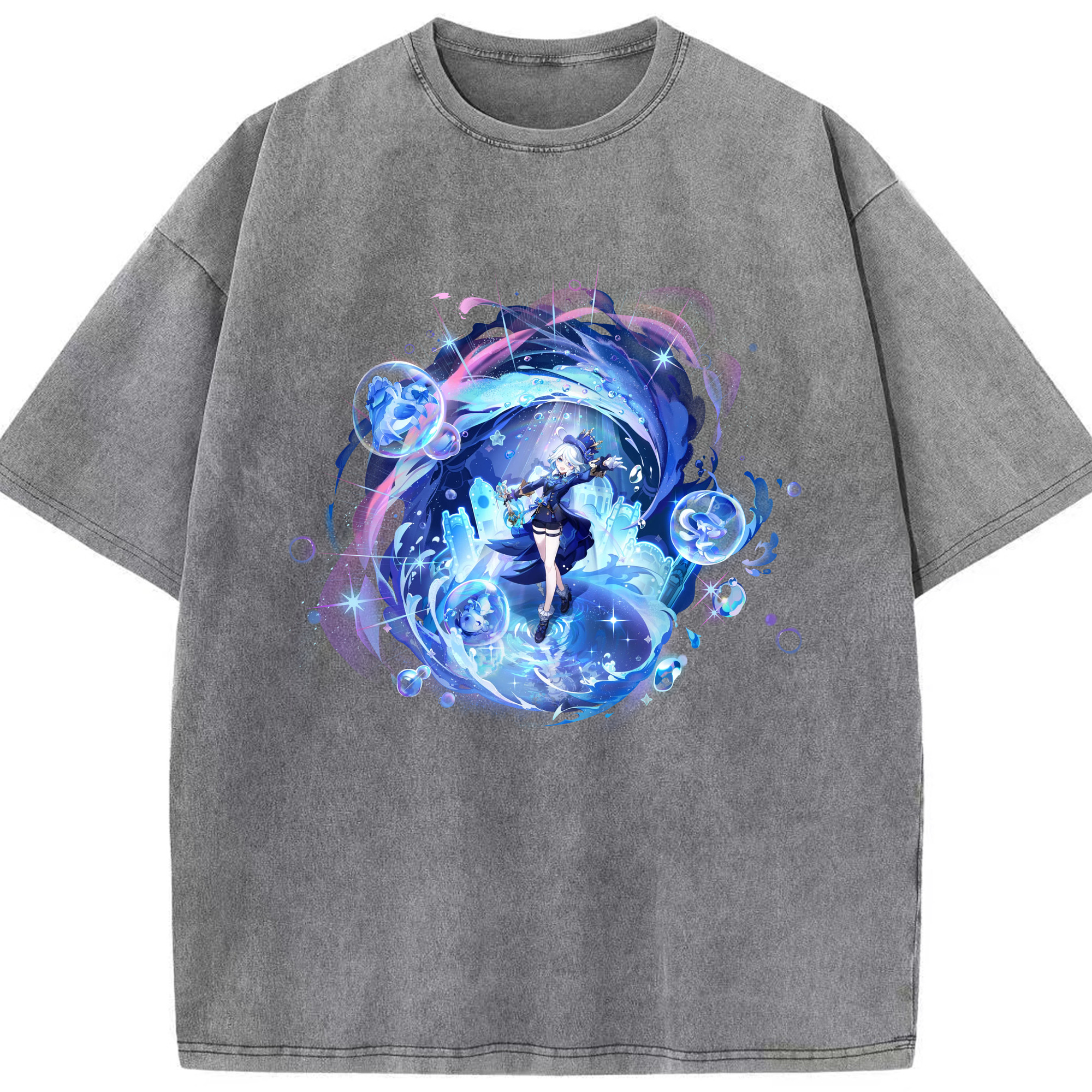 げんし神 フリーナ genshin Furina 綿100% ヴィンテージ風 半袖Tシャツ（フロントプリント）