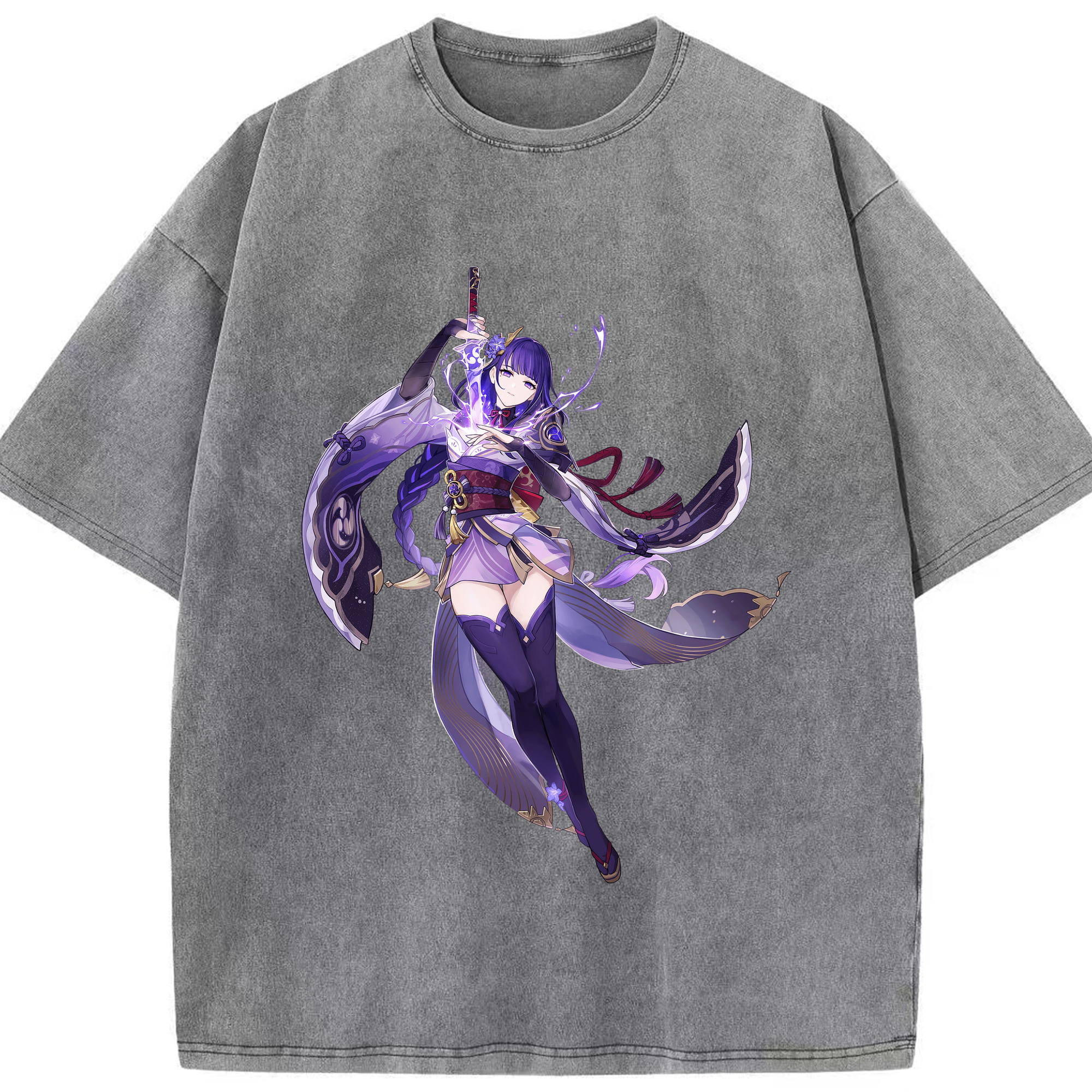 げんし神 雷電将軍 らいでんしょうぐん genshin Raiden Shogun 綿100% ヴィンテージ風 半袖Tシャツ（フロントプリント）