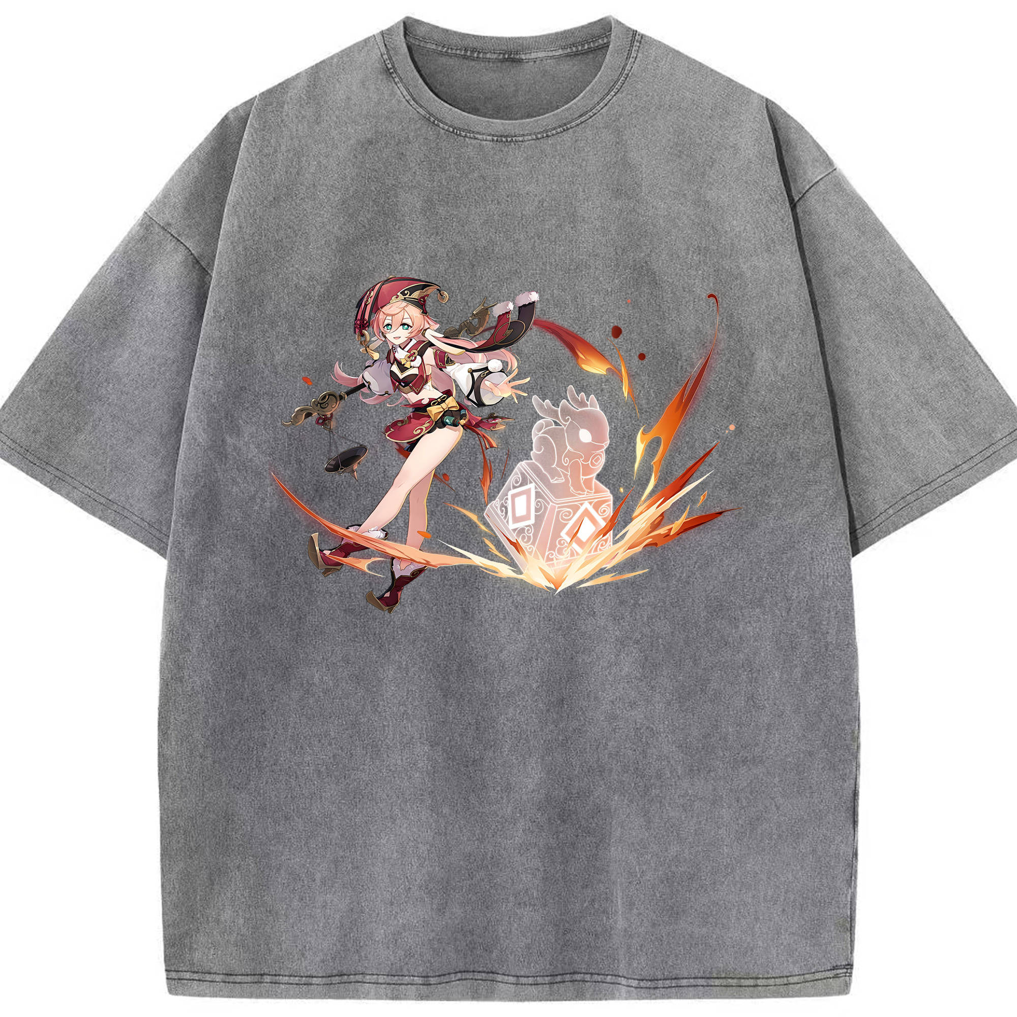 げんし神 ヤンフェイ genshin Yanfei 綿100% ヴィンテージ風 半袖Tシャツ（フロントプリント）