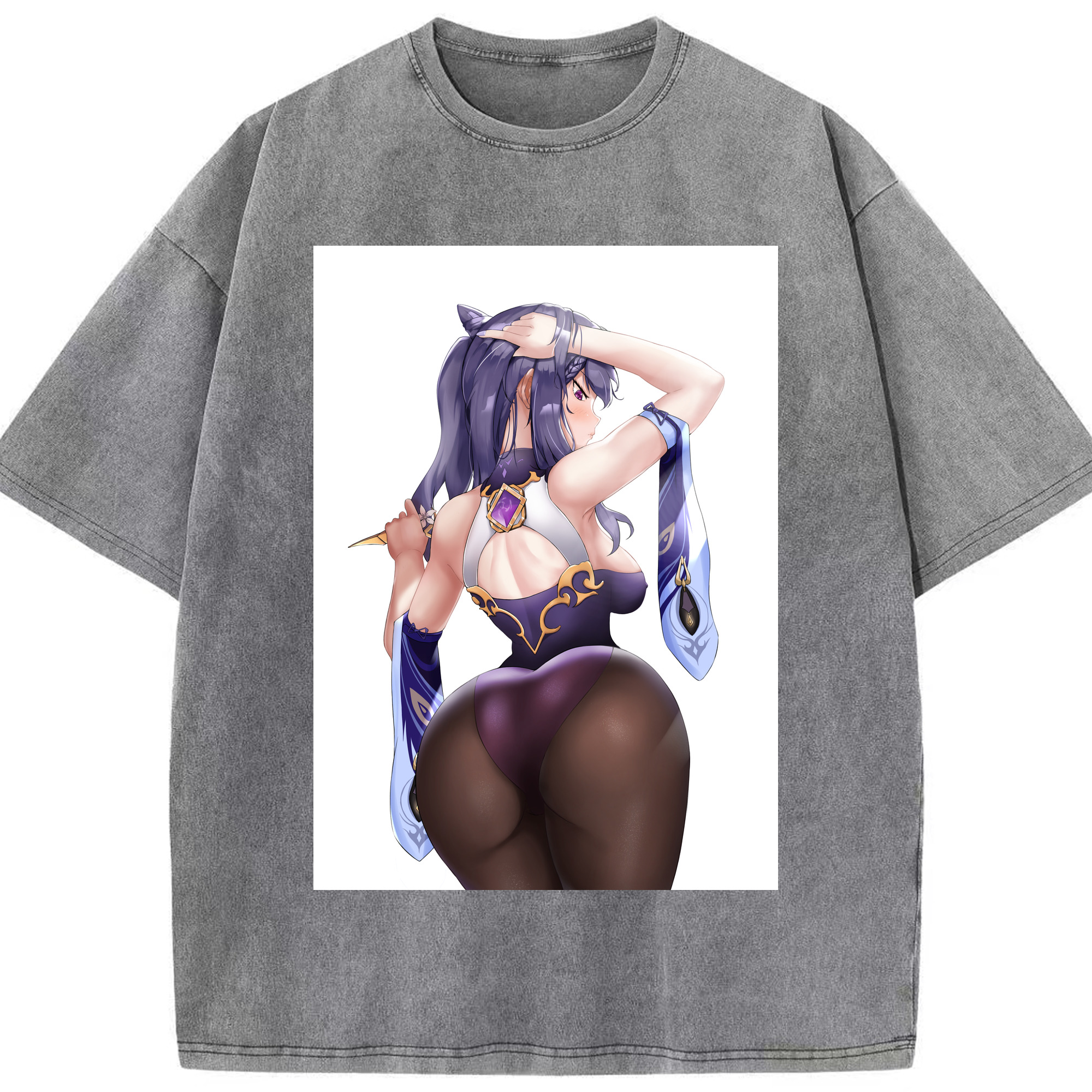 げんし神 刻晴 こくせい genshin Kokusei 綿100% ヴィンテージ風 半袖Tシャツ（フロントプリント）