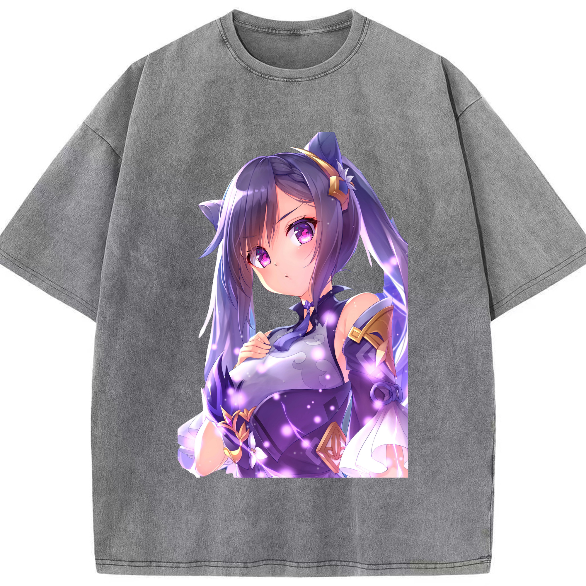 げんし神 刻晴 こくせい genshin Kokusei 綿100% ヴィンテージ風 半袖Tシャツ（フロントプリント）