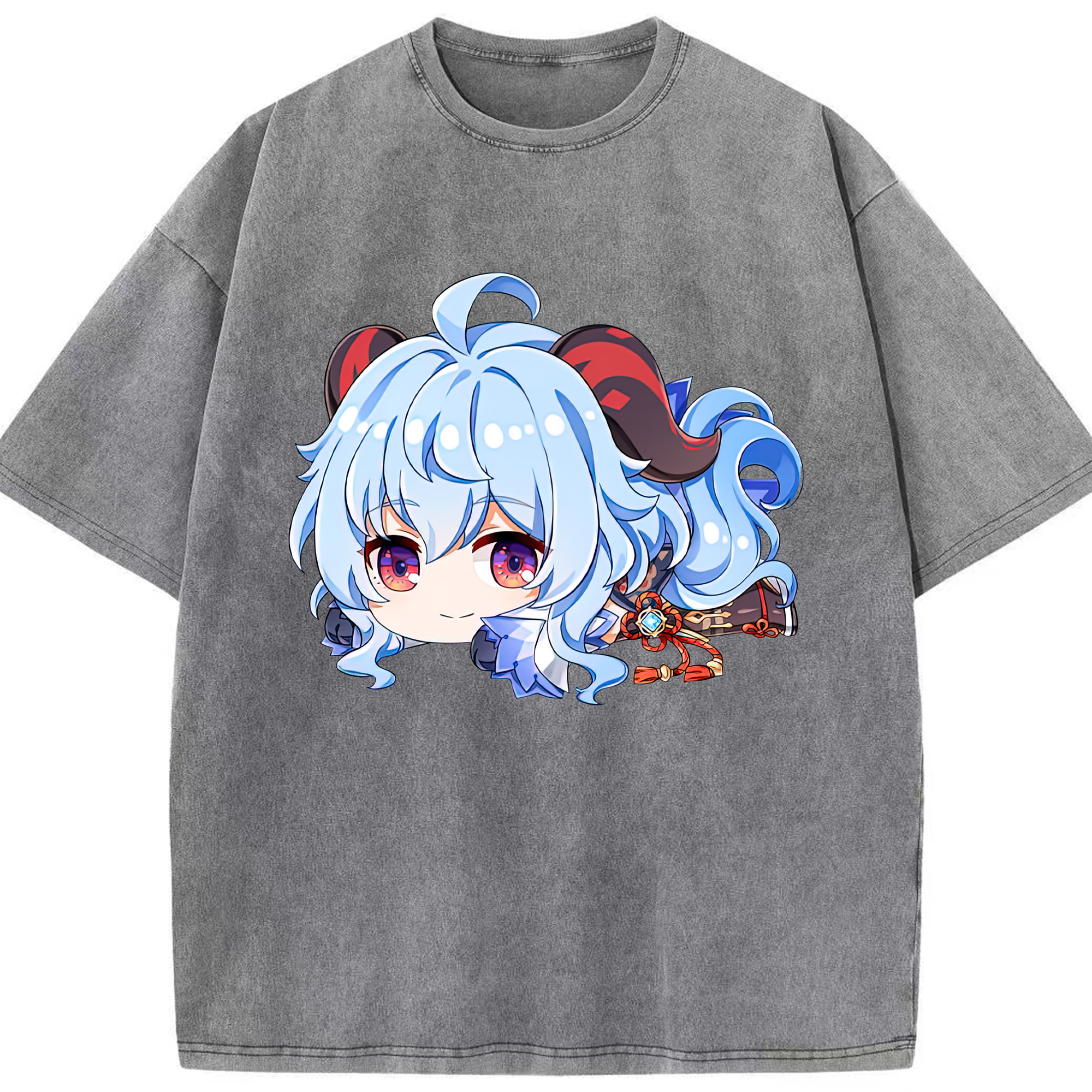 げんし神 甘雨 かんう genshin Ganyu 綿100% ヴィンテージ風 半袖Tシャツ（フロントプリント）
