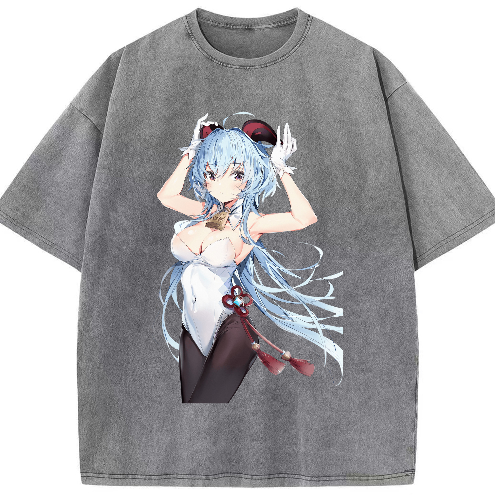 げんし神 甘雨 かんう genshin Ganyu 綿100% ヴィンテージ風 半袖Tシャツ（フロントプリント）