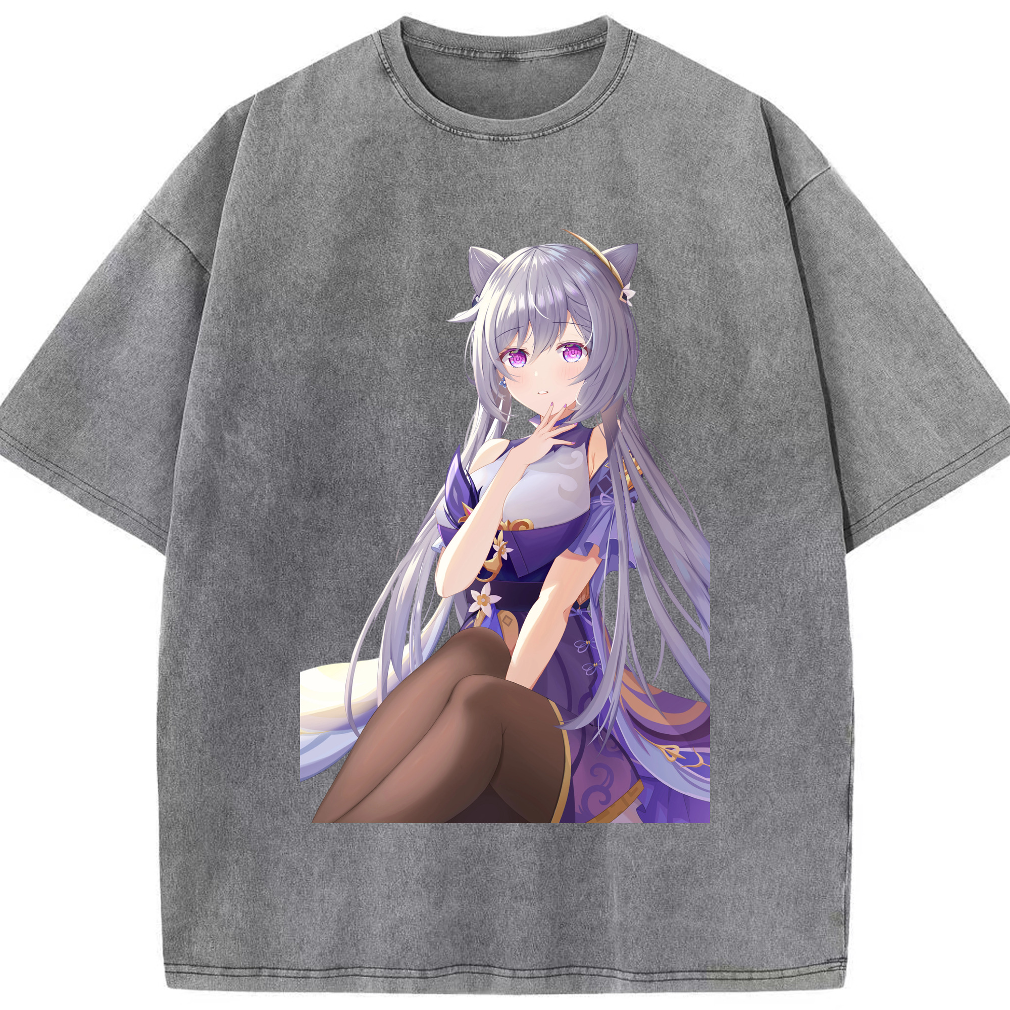 げんし神 刻晴 こくせい genshin Kokusei 綿100% ヴィンテージ風 半袖Tシャツ（フロントプリント）
